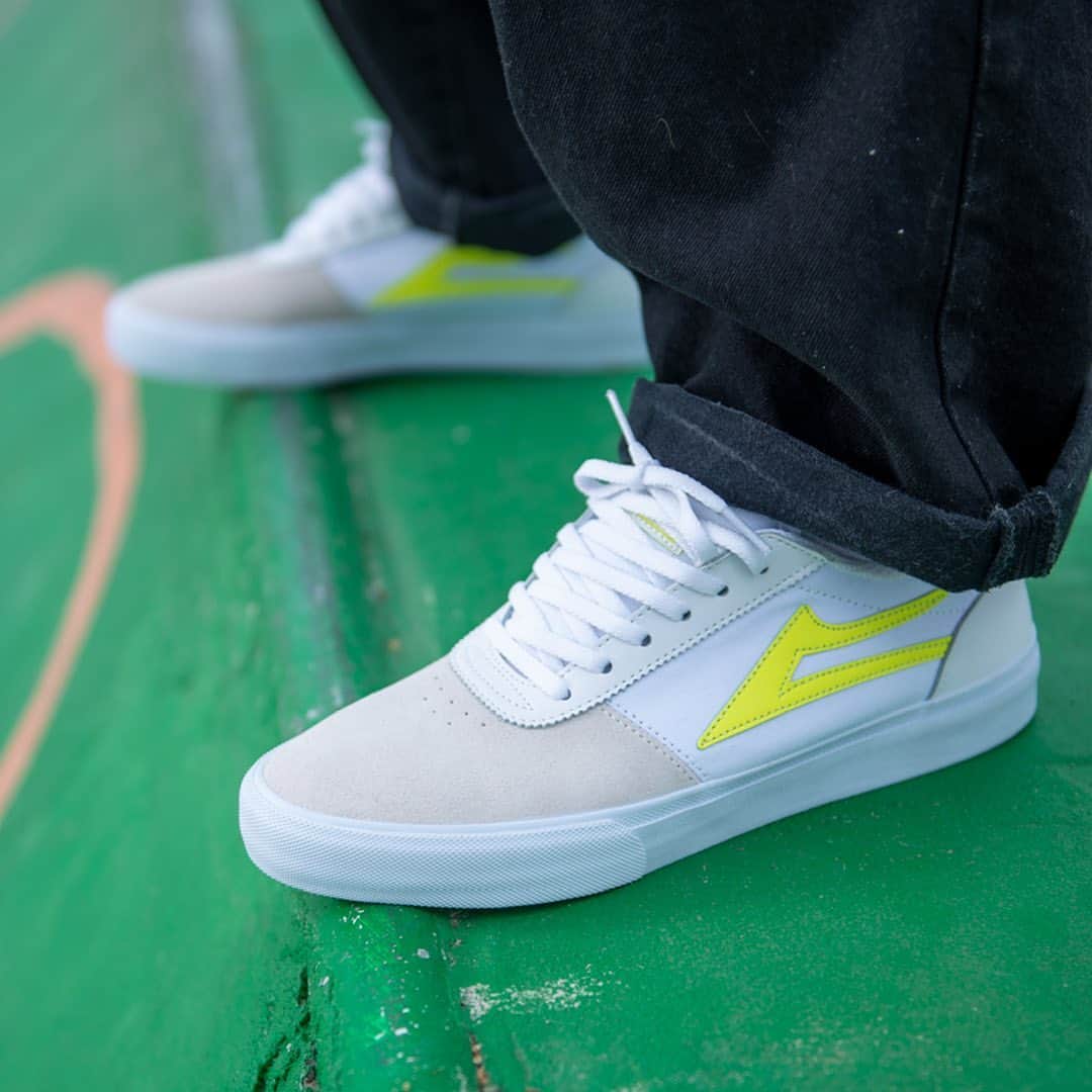 ラカイリミテッドフットウェアのインスタグラム：「Manchester white/highlighter colorway available now. #Lakai」