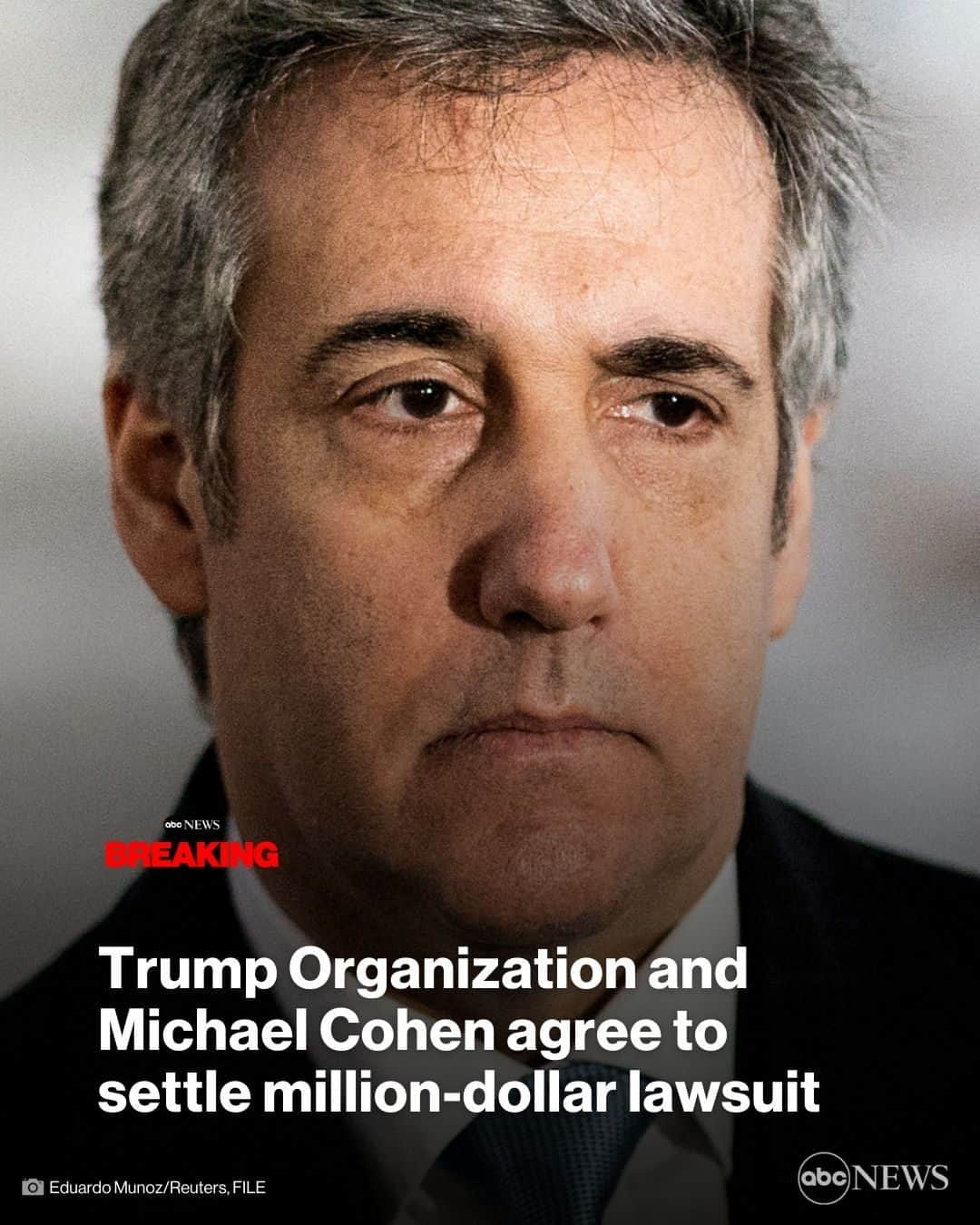 ABC Newsのインスタグラム：「BREAKING: The Trump Organization and former Pres. Trump's one-time attorney Michael Cohen agree to settle a million-dollar lawsuit. MORE AT LINK IN BIO.」