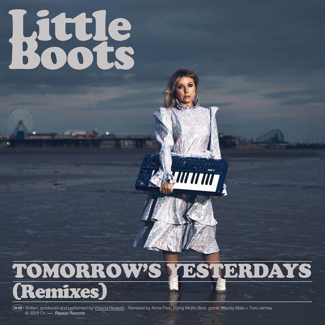 リトル・ブーツのインスタグラム：「The ‘Tomorrows’s Yesterdays’ remix EP is out now! It was wonderful to work with so many close friends and musicians I respect and love on this and hear the songs take on new forms. Thank you @flyingmojitobros @maddymaia @tomjarmey @gome_live @annaprior for putting a donk on these records ! Listen (and dance) everywhere now 🕺🪩  📸 @paddyballsportraits  #remixes #littlebootsremix #tomorrowsyesterdays #discoremix」