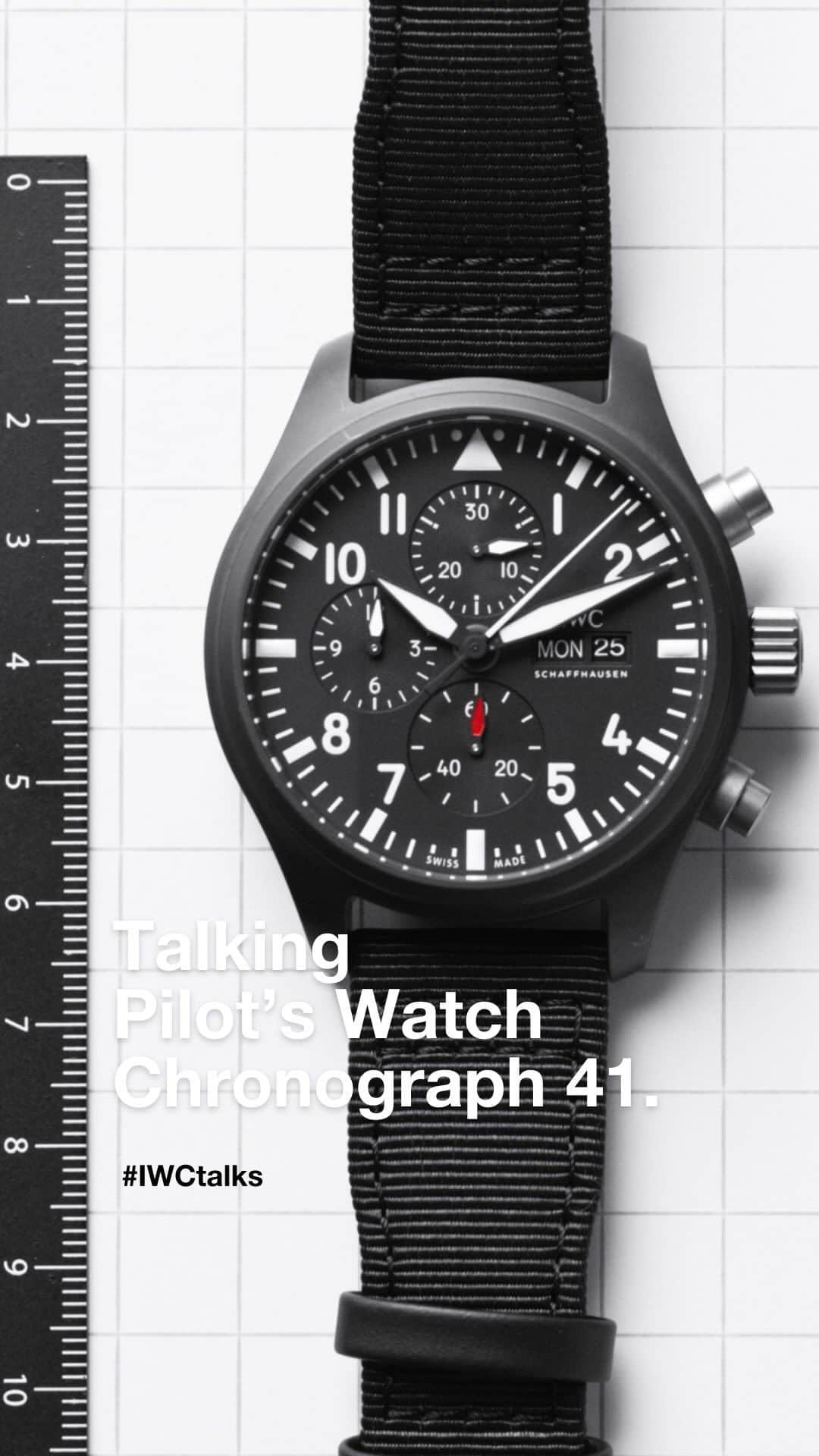 IWCのインスタグラム：「Talking Pilot’s Watch Chronograph 41.  Christian Knoop and Justin Hast discuss the iconic collection known for its signature design, precise functionality, and durable materials. #TheReference.  🔗Link in Bio for the full video.」