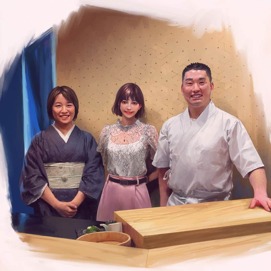 時田麻衣のインスタグラム：「先日、恵比寿にある すしさとる さんにお邪魔させていただきました🍣 こんなに美味しいマグロは初めて！なお味だったのですが ハマグリのお吸い物も美味しすぎて、これだけでも幸せになれます✨ 日本酒の種類もとても豊富で 一度お店に来ただけでは飲みきれないくらいの数がありました！  美味しいものを楽しく食べれる、そんな素敵なお店です！ 笑顔の大将、女将さんと3ショットも撮ってもらいましたよ～  #すしさとる  #寿司 #sushi  #japanesefood  #バーチャルタレント  #時田麻衣」