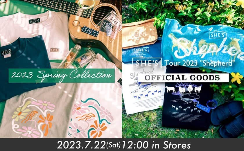 SHE'Sのインスタグラム：「＝＝＝＝＝＝＝＝＝＝＝＝＝＝ 「SHE’S Tour 2023 “Shepherd”」Goods  「2023 Spring Collection」  通販決定！  ＝＝＝＝＝＝＝＝＝＝＝＝＝＝＝  【7月22日(土) 12:00〜販売スタート】  会場販売にて数量が残りわずかとなっている商品もございます。  是非この機会にSHE'S ONLINE SHOPをご利用ください 🛒   #SHE_S」