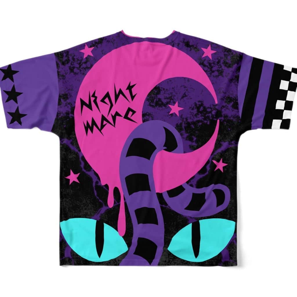 江崎びす子さんのインスタグラム写真 - (江崎びす子Instagram)「チェシャ猫TシャツがSUZURIで発売されました💜🩷  袖まで柄でバッチリかわいいﾃﾞｽฅ•ω•ฅにぁ　  販売リンクをストーリーに上げます Twitterからもいけるヨ  (こちらはACDC RAGのTシャツデザインコンテストエントリー作品でしたが、販売許可いただきました♪)  #びす子art」7月21日 20時33分 - bisukoezaki