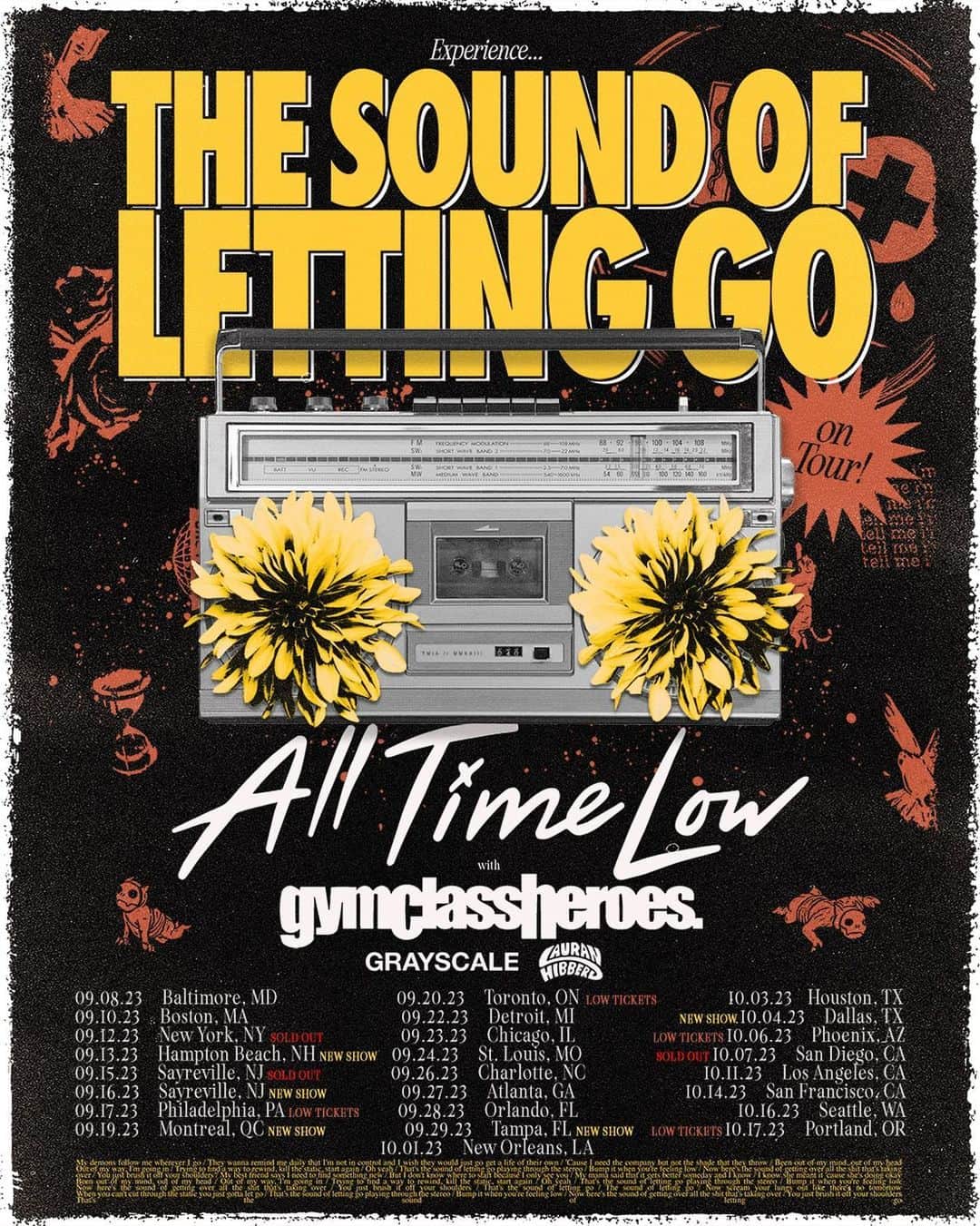 All Time Lowのインスタグラム：「Hear that?? That’s ALL DATES on The Sound Of Letting Go Tour on sale at 10AM local time!! Where will we see you?? 👇🏻 👇🏻 #ATLForever  AllTimeLow.com for tickets!  @gymclassheroes @grayscalepa @lauranhibberd」
