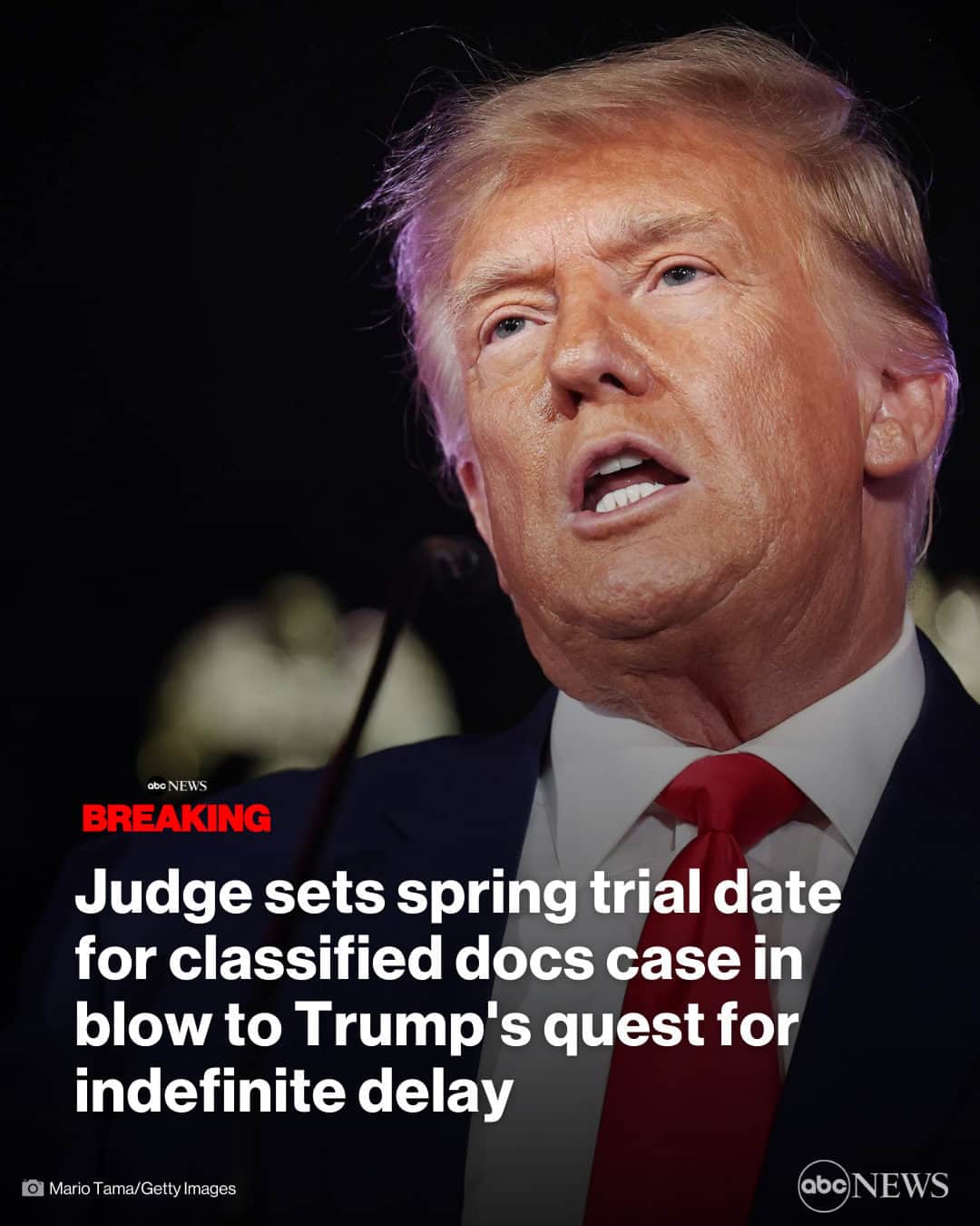 ABC Newsのインスタグラム：「BREAKING: Former Pres. Trump will now stand trial in May of 2024 on charges he mishandled classified material. MORE AT LINK IN BIO.」