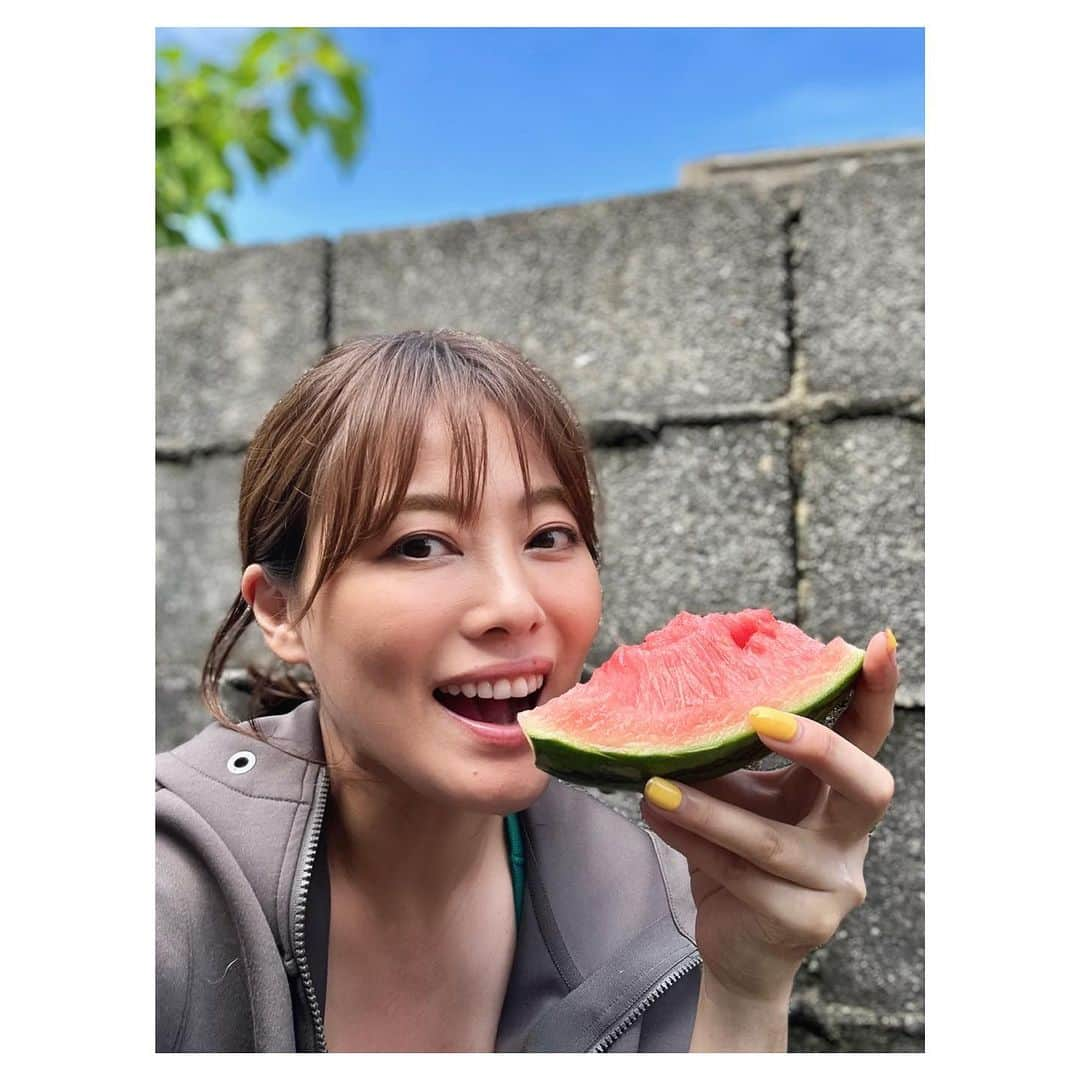 羽舞咲のインスタグラム：「🎗Love watermelon  ⁡ 暑い日にはアイスよりスイカ🍉 ⁡ 水分もビタミンも豊富 夏には夏の果物がやっぱり体にも必要なんだね ⁡ 外で食べると 種はそのまま土に還し 水分がしたたり落ちてもそのままでいい ⁡ 皮はすぐさま牛さんのおやつに ⁡ ゴミも出なくて地球にも優しい🌏 ⁡ 今日も心豊かに 今を楽しんでいこうね♪ (*´-`*) ⁡ ⁡ ┅┅┅┅┅┅┅┅┅┅┅┅┅┅┅┅┅┅┅┅ ⁡ 🎧神宮前ラジオ 「羽舞咲のゆるゆるビューティ研究所」 （毎週水曜日オンエア） ⁡ 🇨🇱「ラテンマインド研究室」 ラテンマインドを通じて当たり前を考え直し、日本人の殻を破るzoomワークショップ ⁡ 🌴10月13日（金）〜15日（日） 「ラテンリトリート」in 五島列島 ⁡ 心を込めてお届けします♡ ⁡ @herbemi プロフィールリンクをチェック！！ ⁡ ┅┅┅┅┅┅┅┅┅┅┅┅┅┅┅┅┅┅┅┅ ⁡ #サスティナブル #風の時代 #シンプルライフ #ライフシフト #スローライフ #ヘルシーライフ #セルフラブ #ナチュラルライフ #癒し時間 #旅する人生 #サスティナブルライフ #自分らしく生きる #地方移住 #五島列島 #自然暮らし #自然栽培 #スイカ #羽舞咲」