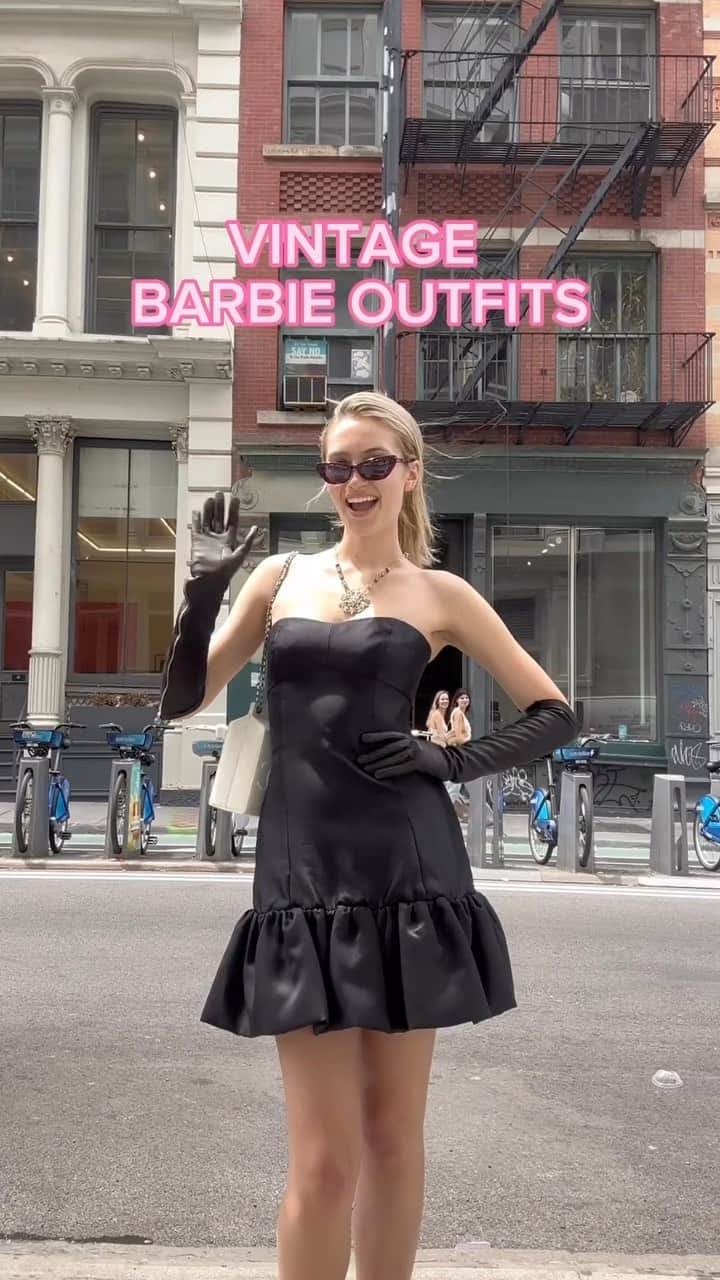ワットゴーズアラウンドカムズアラウンドのインスタグラム：「This Barbie wears vintage from WGACA! Shop our chic must-haves to find your new faves and get in the #Barbie spirit 💗  🖤 Barbie movie, Barbie outfits, Barbie Style, Margot Robbie Barbie, Barbie press tour, Hi Barbie, vintage designer, vintage chanel, vintage Versace,  soho, new york city   #nyc #barbiecore #barbieoutfitideas #barbiestyle #vintagebarbie #pinklover #chanel #chanelbag #sohonyc #sohostyle #barbieoutfits #barbiestyle」