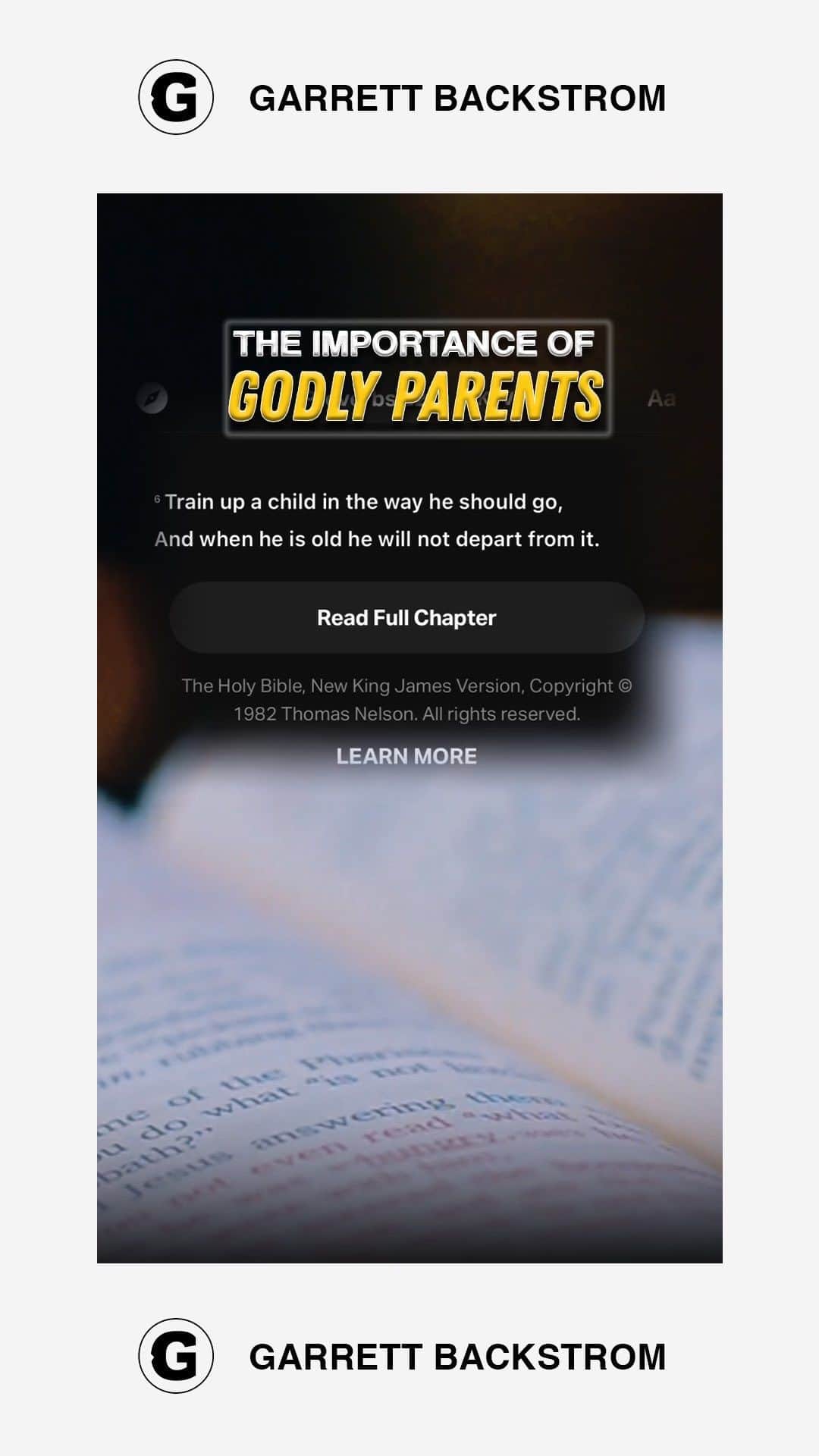 ギャレット・バックストロームのインスタグラム：「My encouragement to the parents with a prodigal.   “Train up a child in the way he should go, And when he is old he will not depart from it.” ‭‭Proverbs‬ ‭22‬:‭6‬ ‭」