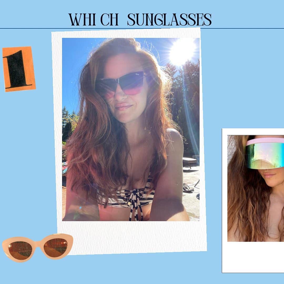 ミーシャ・テイトのインスタグラム：「Which sunglasses do I wear best?  𝐎𝐩𝐭𝐢𝐨𝐧 𝟏, 𝟐 𝐨𝐫 𝟑? 👇  #sunglasses  #nationalsunglassesday」