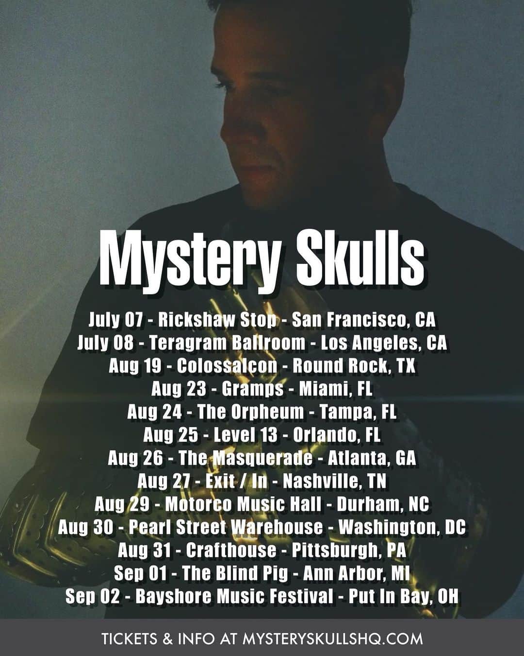 ミステリー・スカルズのインスタグラム：「Mystery Skulls On Tour !  Pre-Sale: Wed @ 10am General On Sale: Fri @ 10am Presale Code: STARLIGHT  #mysteryskulls」