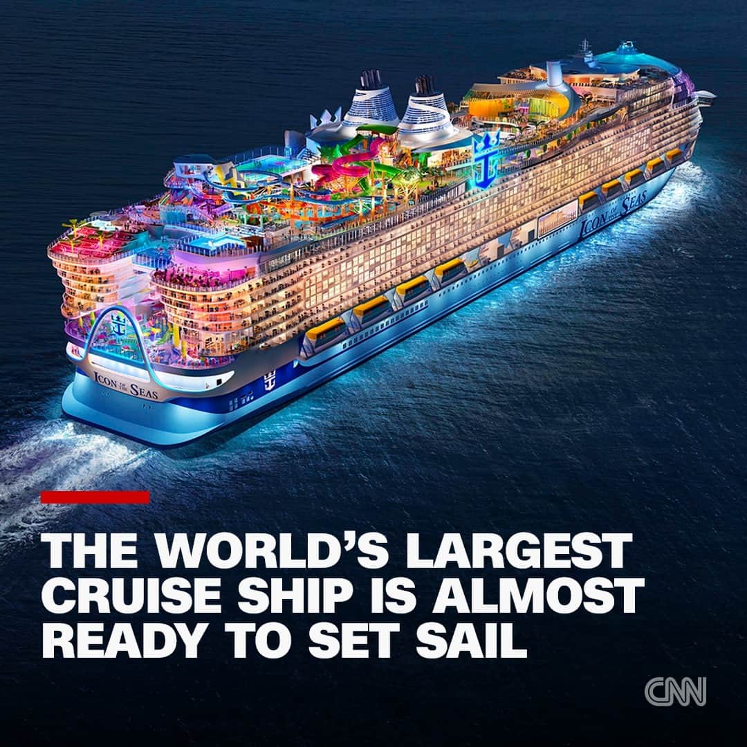 CNNさんのインスタグラム写真 - (CNNInstagram)「A vessel that’s set to be the world’s biggest cruise ship has completed construction at a shipyard in Finland and has made its first foray into open water for sea trials ahead of likely delivery in October this year.  When it sets sail on Caribbean waters in January 2024, it will comfortably hold some 5,610 passengers and 2,350 crew. The boat’s piece de resistance will be the world’s largest waterpark at sea. Named Category 6, it’ll feature six record-breaking water slides, but guests who want a more leisurely experience can also relax in the boat’s seven pools and nine whirlpools.  Read more about the ship and its record-breaking advance sales at the link in bio.  📷: Royal Caribbean International」6月28日 4時24分 - cnn