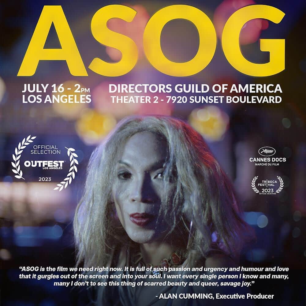 アラン・カミングのインスタグラム：「ASOG’s LA premiere is Sunday July 16 - 2pm @ The Directors Guild of America, Cinema 2 as part of @outfest presented by Warner Bros. / Discovery. ✨💗 Tickets on sale now at link in bio 🎟️」