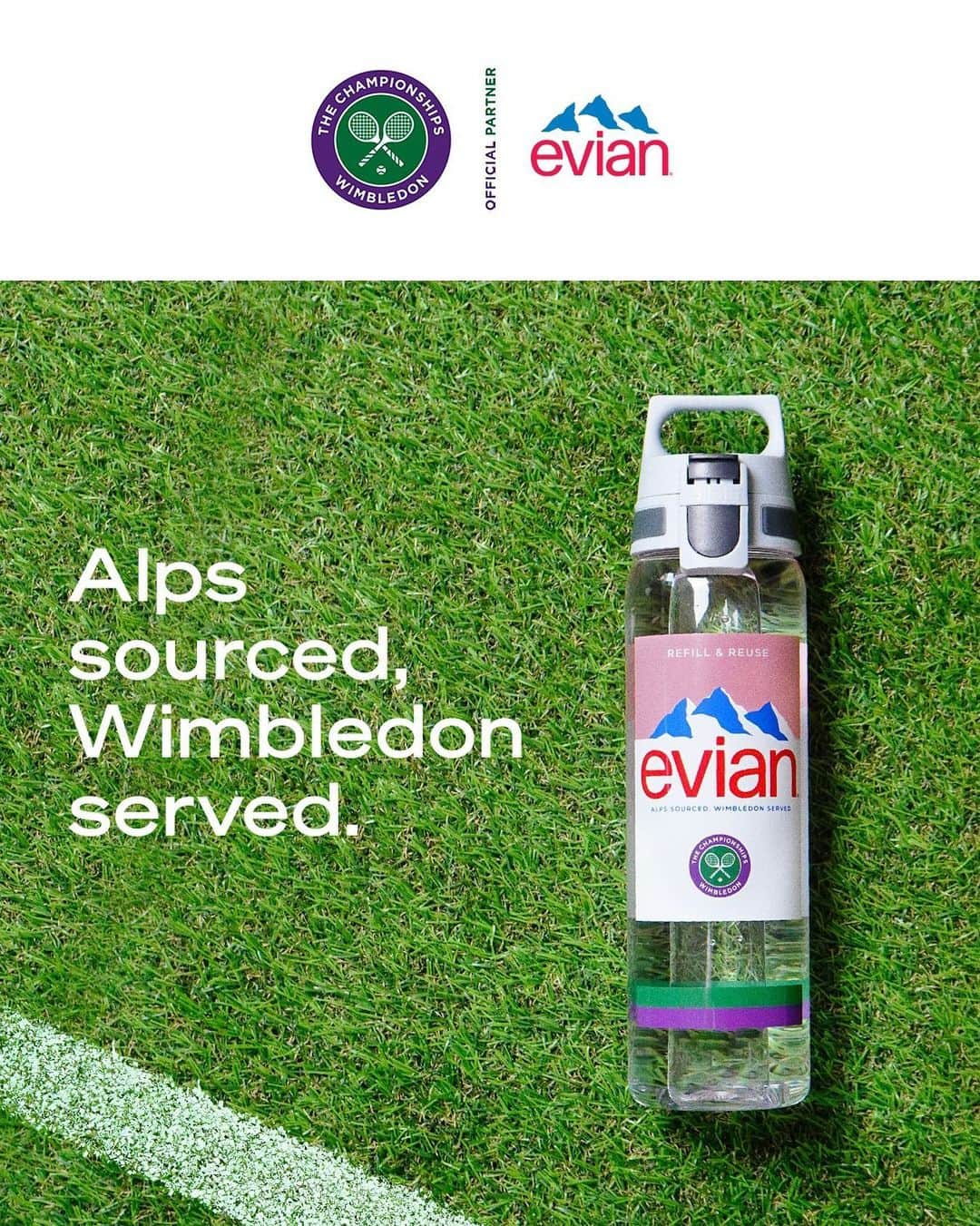 evianのインスタグラム：「As long-standing partners since 2008, evian is back hydrating The Championships, Wimbledon 2023.   We are excited to be building on our lasting partnership further with a commitment to continue providing evian natural mineral water at this iconic event for the next 5 years 🎾   Get ready for some ace tennis action 💪 Follow @evianwater and @Wimbledon to keep up with all things Wimbledon.   #evian #Wimbledon #tennis」