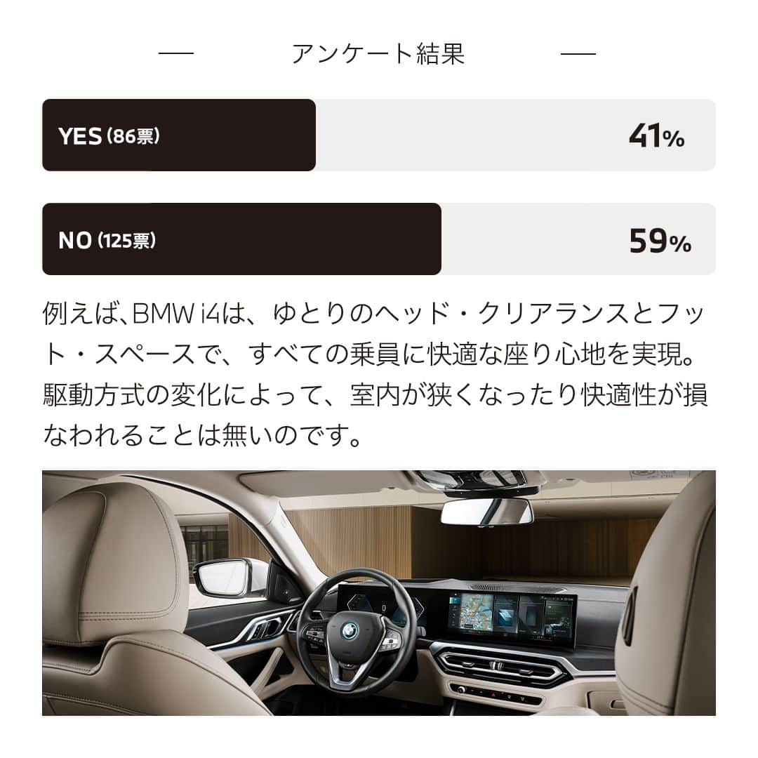 BMW Japanさんのインスタグラム写真 - (BMW JapanInstagram)「BMWの電気自動車に対する、 漠然とした不安や疑問を払拭しよう！  多くの方々に回答頂いた、BMWの電気自動車に関するアンケート結果を公開。不安や疑問がクリアになったら、その真価を、是非ショールームでお確かめください。  ------------------------------------ BMW電気自動車体感フェア 2023年7月1日・2日・8日・9日  フェア詳細は @bmwjapan アカウントトップのURLからチェック。 ご来場を心よりお待ちしております。  #BMW #BMWjapan #駆けぬける歓び #電気自動車 #THEi4  *特別な許可を得て撮影しています。」6月28日 19時03分 - bmwjapan
