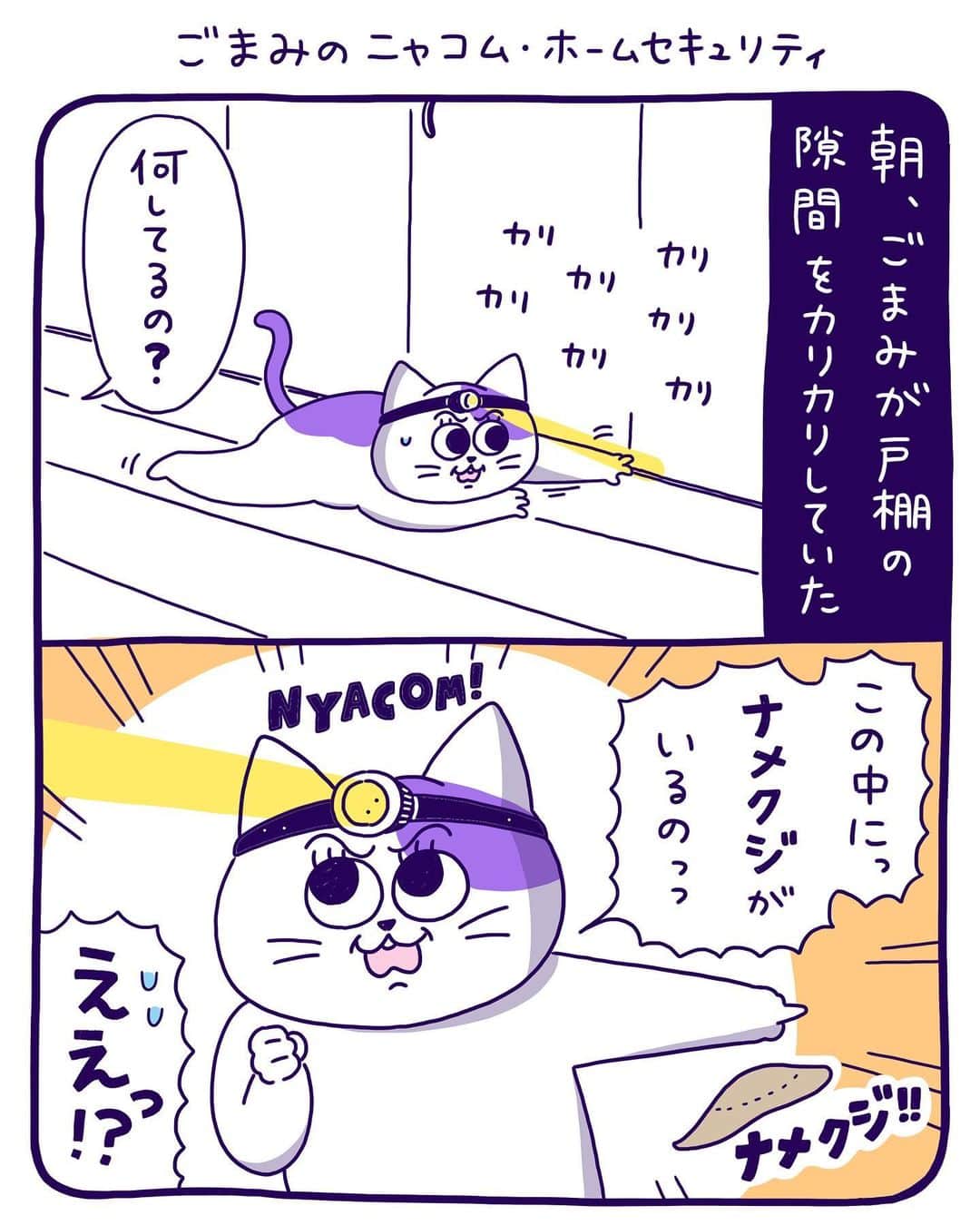 澤村 花菜のインスタグラム：「なぜナメクジが戸棚にいたのかは謎…  #ぐみごまのまんが  #イラスト #猫のいる暮らし #絵日記 #コミックエッセイ #ニャコム #クラッキングねこ」