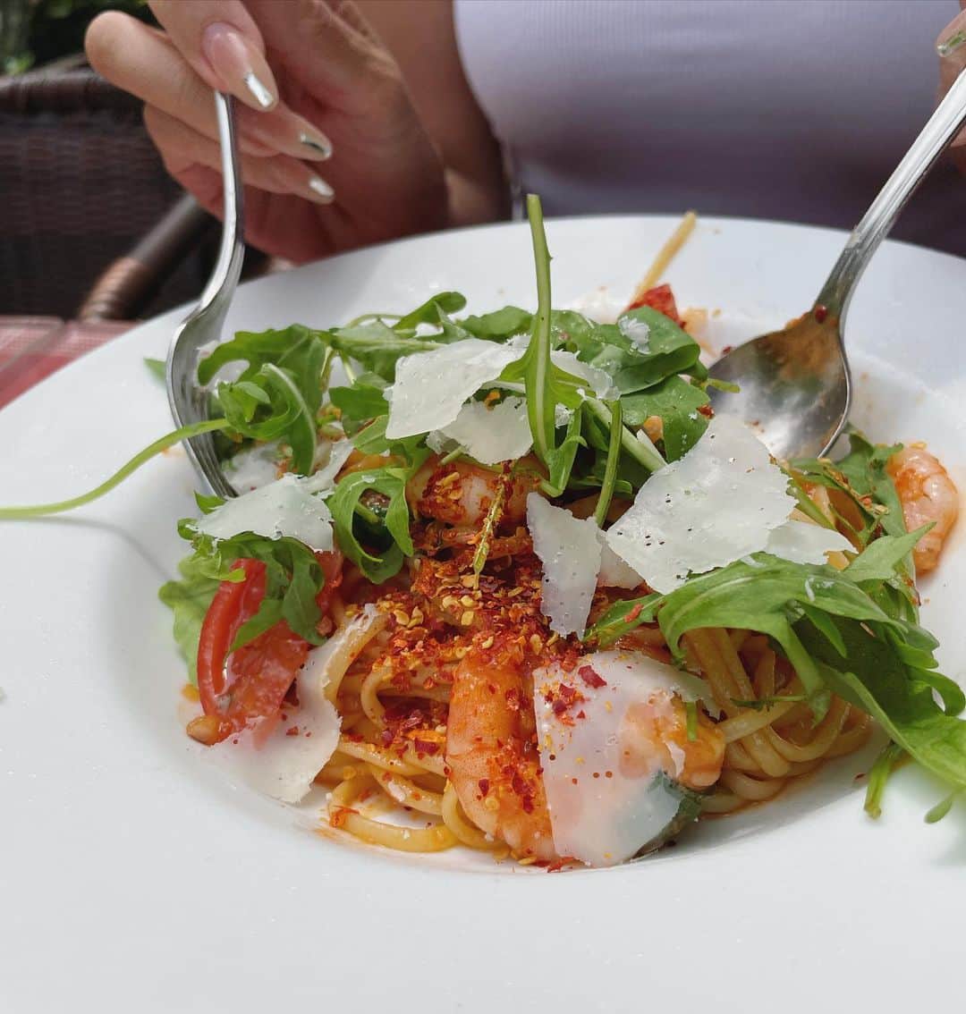 道端アンジェリカのインスタグラム：「🍝🌶️☀️」