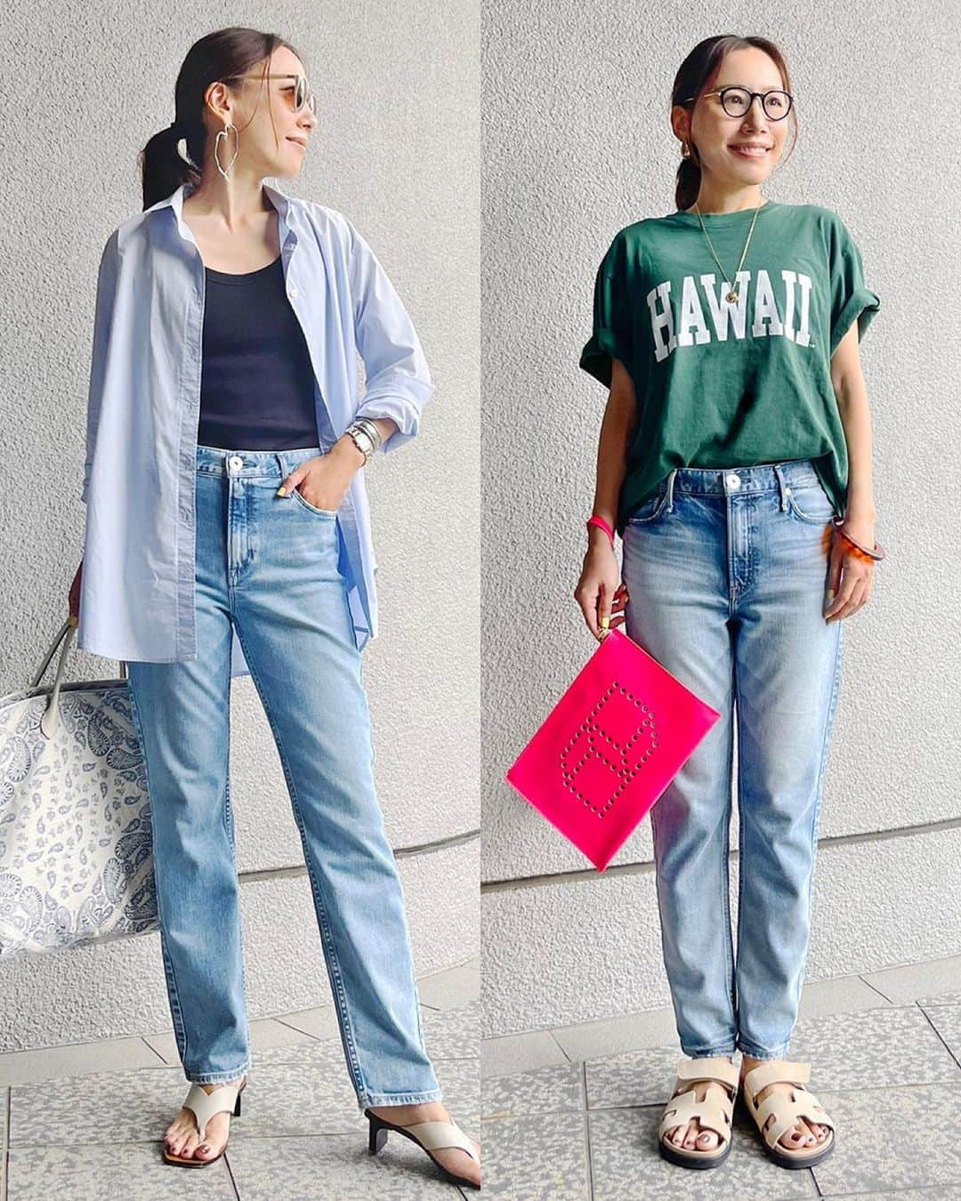 upper hights OFFICIALさんのインスタグラム写真 - (upper hights OFFICIALInstagram)「Which mood do you like? ‵ Tapered or Straight ´  Writer/Editor：@momoko_tsukamomo   THE STELLA LUX 163cm/25サイズ着用 ---最近はゆるめのタイプをはくことが多くて新鮮に感じました。ともすると古く見えたりするスキニーフィットもちゃんと今の気分ではけるようにアップデートされているから、ワイドタイプとはまた別に１本持っていたい◎  THE STELLA Ⅱ 163cm/25サイズ着用 ---つかず離れずのフィットで脚がほっそり見えて、忖度無しで美脚効果がすごいなと。 本当に名品デニムですね！あと生地がすごく柔らかくて圧迫感がなくウエストインもしやすい◎いまは我慢せずに心地よくスタイルアップできる方がベストかなと思って、1サイズあげています。(そのほうがレンクスもちょうどいい)  各コメントのつづきと詳細は @gueslist___tokyo サイト内特集ページでご覧いただけます。  #upperhights #アッパーハイツ #アッパーハイツデニム  #thestella2 #thestellalux #slimtapered #slimstraight #denim #denimcode #デニム #デニムコーデ #デニムラバー #stylist #editor #writer #snap #塚本桃子 さん」7月4日 17時30分 - upperhights