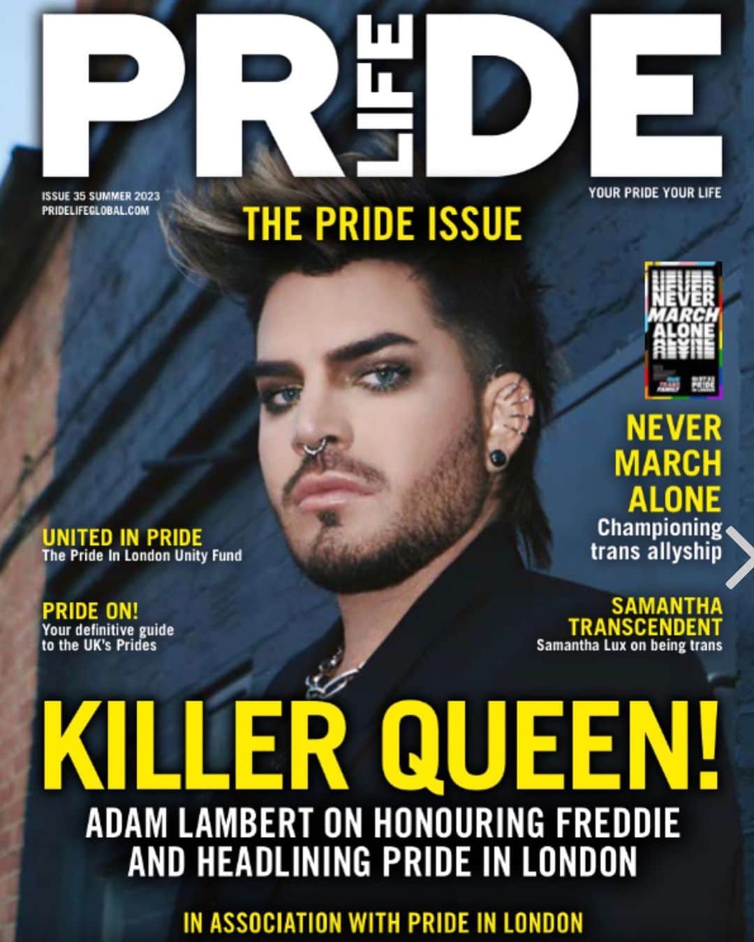 アダム・ランバートのインスタグラム：「I'm so honored to be on the cover of @pridelifeglobal @pridelifemag this month and excited to see you all at @prideinlondon soon!!! 🌈 ✨」