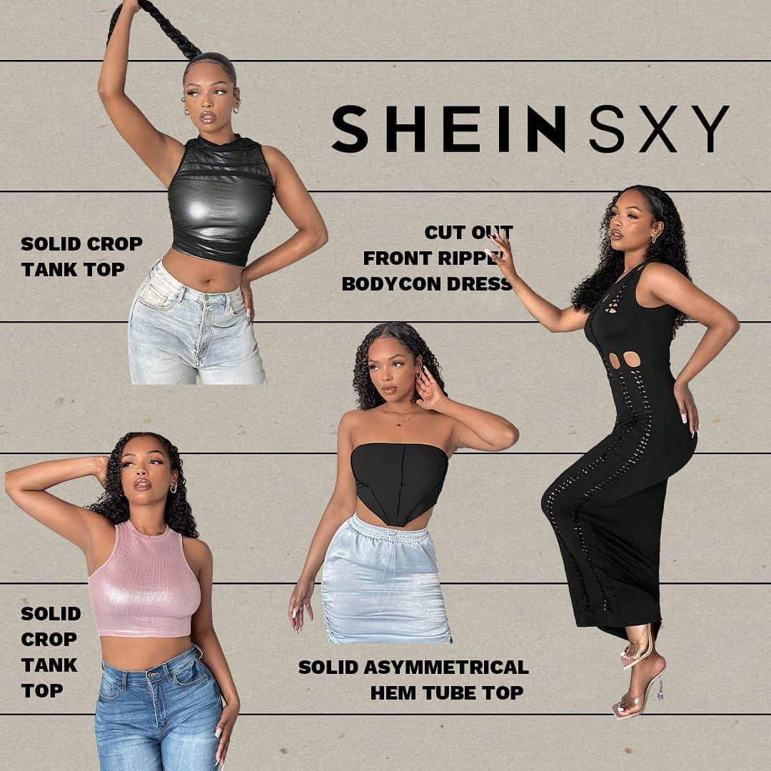 SHEINのインスタグラム：「🚨WARNING🚨 These figure-flaunting styles may cause major head-turning ✨💋  🔎17598275 17671673 17606285 17598494 17950280  #SHEINSXY」