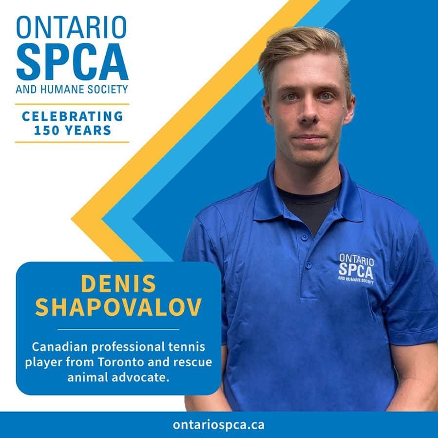 のインスタグラム：「The Ontario SPCA and Humane Society is so excited to team up with Denis Shapovalov to help more animals across Ontario!」