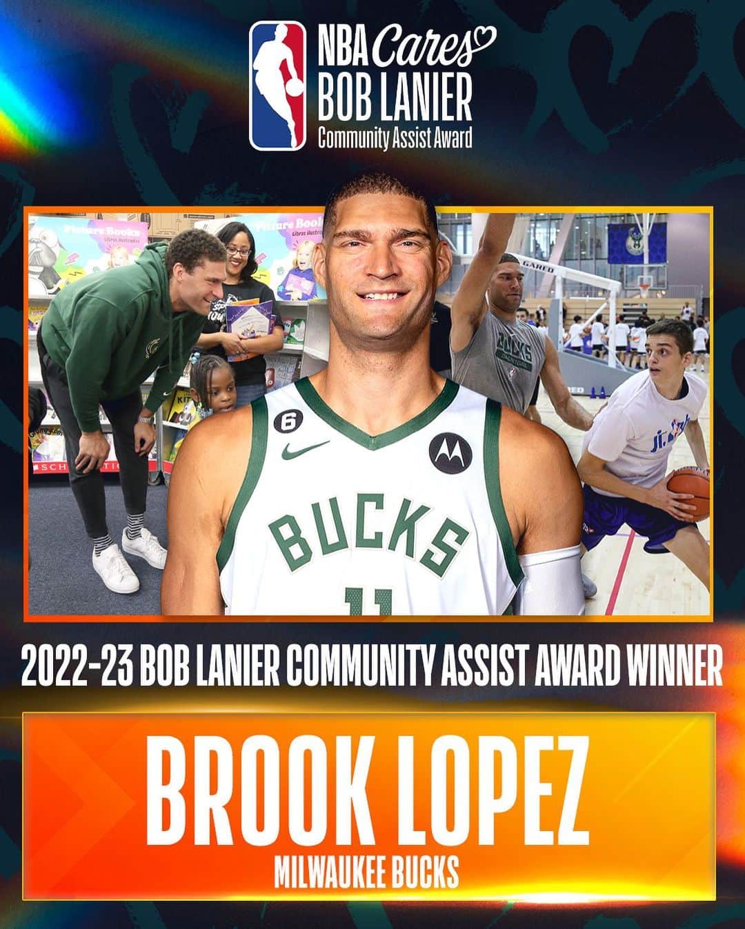 NBAさんのインスタグラム写真 - (NBAInstagram)「Milwaukee Bucks Brook Lopez named winner of the 2022-23 Bob Lanier Community Assist Award for his continued commitment to supporting youth literacy in Milwaukee. 🙌  Learn more using link in story!」6月29日 0時03分 - nba
