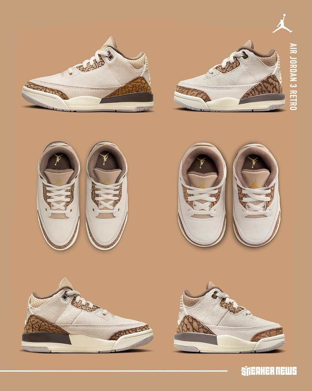 Sneaker Newsさんのインスタグラム写真 - (Sneaker NewsInstagram)「TRUE ✅ or FALSE ❌ ⁠ The Air Jordan 3 "Palomino" is the best GR Jordan release of the Fall! These are dropping in full family sizes on 8/19; hit the link in our bio to see official images.」6月29日 0時12分 - sneakernews