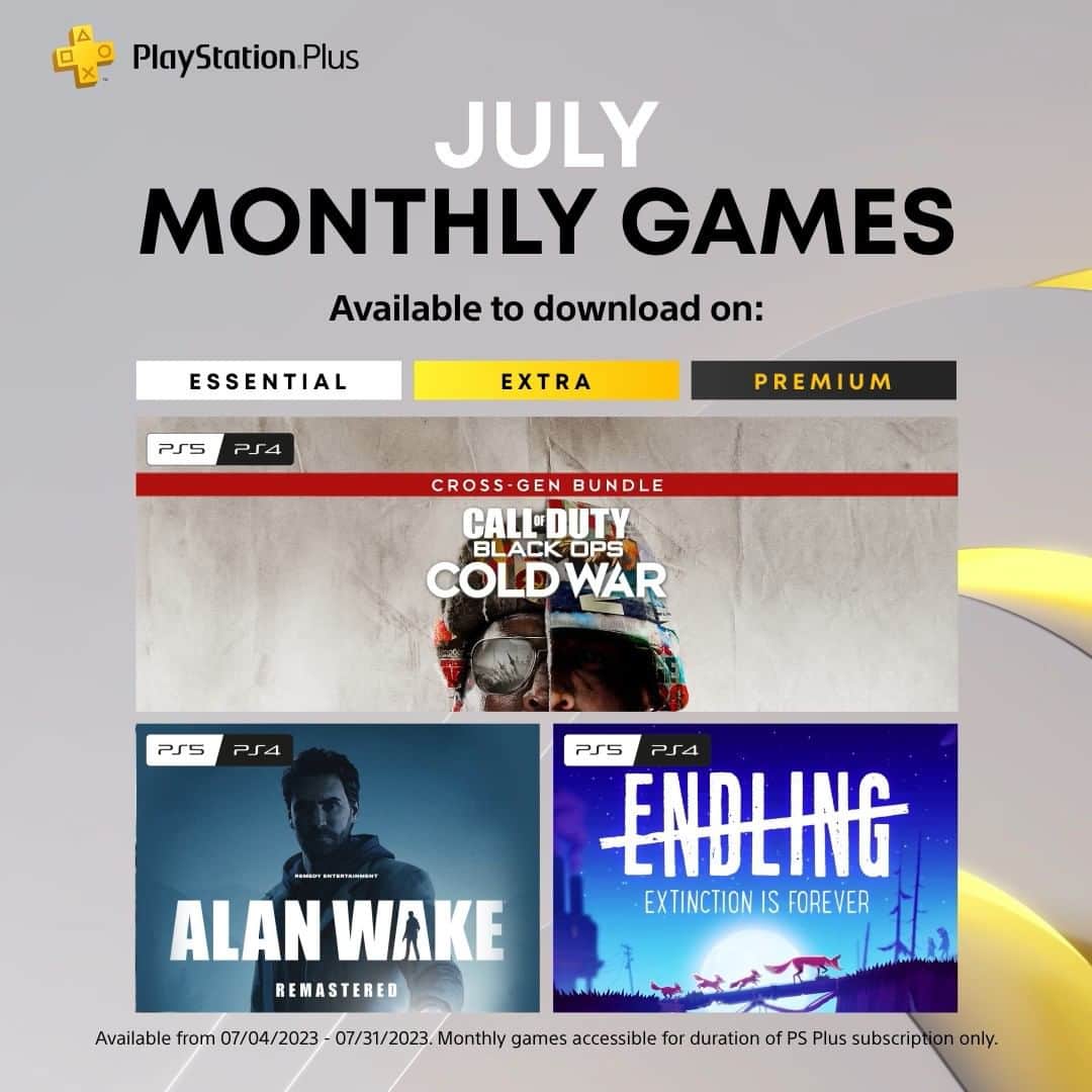 PlayStationのインスタグラム：「The PlayStation Plus Monthly Games for July are:  ➕ Call of Duty: Black Ops Cold War ➕ Alan Wake Remastered ➕ Endling - Extinction is Forever  Full details on PlayStation Blog.」