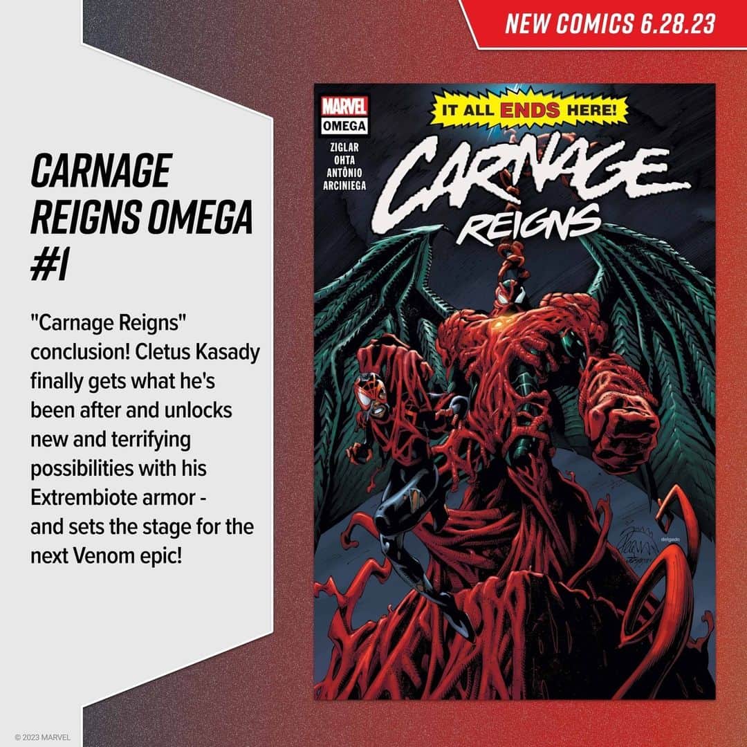 Marvel Entertainmentさんのインスタグラム写真 - (Marvel EntertainmentInstagram)「It all ends here! 💥 Witness the finale of 'Carnage Reigns' and explore more new #MarvelComics on sale today. #NCBD」6月29日 2時00分 - marvel