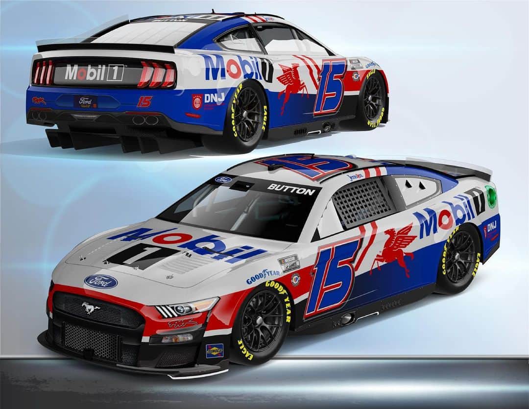 のインスタグラム：「🚨Here she is 🚨My @mobil1racing Mustang ready for the streets of Chicago for the inaugural @nascar Cup street race this weekend. Who’s coming? Who’s going to watch the mayhem?! 🤣  #RWR #mobil1 #Nascar #cup #racing」