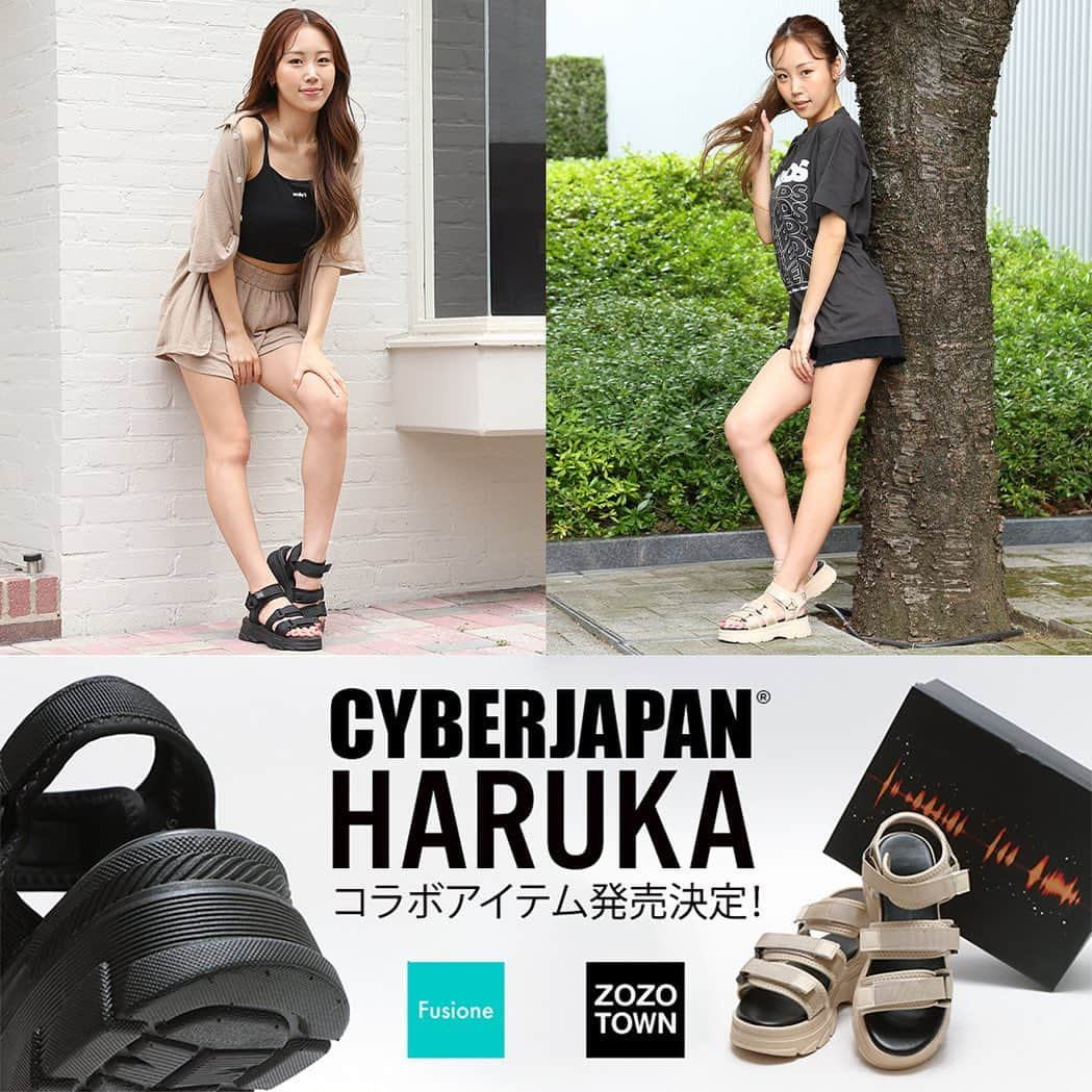 CYBERJAPAN DANCERSのインスタグラム：「⚡️Fusione × HARUKA コラボスニーカー⚡️  Fusione × HARUKA ユニセックスのコラボスニーカーが発売決定！ HARUKAがデザイン考案や素材選びから携わった、コラボアイテムが登場！ ZOZOTOWN でしか手に入らない限定アイテムの誕生です！  詳細： ▶️ https://cyberjapan.tv/archives/35310  販売ページ： ▶️ https://zozo.jp/shop/fusione/goods/75015422/  Fusione × HARUKA： 厚底スポーツサンダル（ユニセックス） レディースサイズ： S: 23.0cm, M: 23.5cm, L: 24.0cm, LL: 24.5cm メンズサイズ：40: 25.0cm, 41: 25.5cm, 42: 26.0cm, 43: 26.5cm, 44: 27.0cm カラー：2色（ブラック、ベージュ） 価格：¥6,380税込  #cyberjapan #サイバージャパン #cjd_haruka #コラボスニーカー」