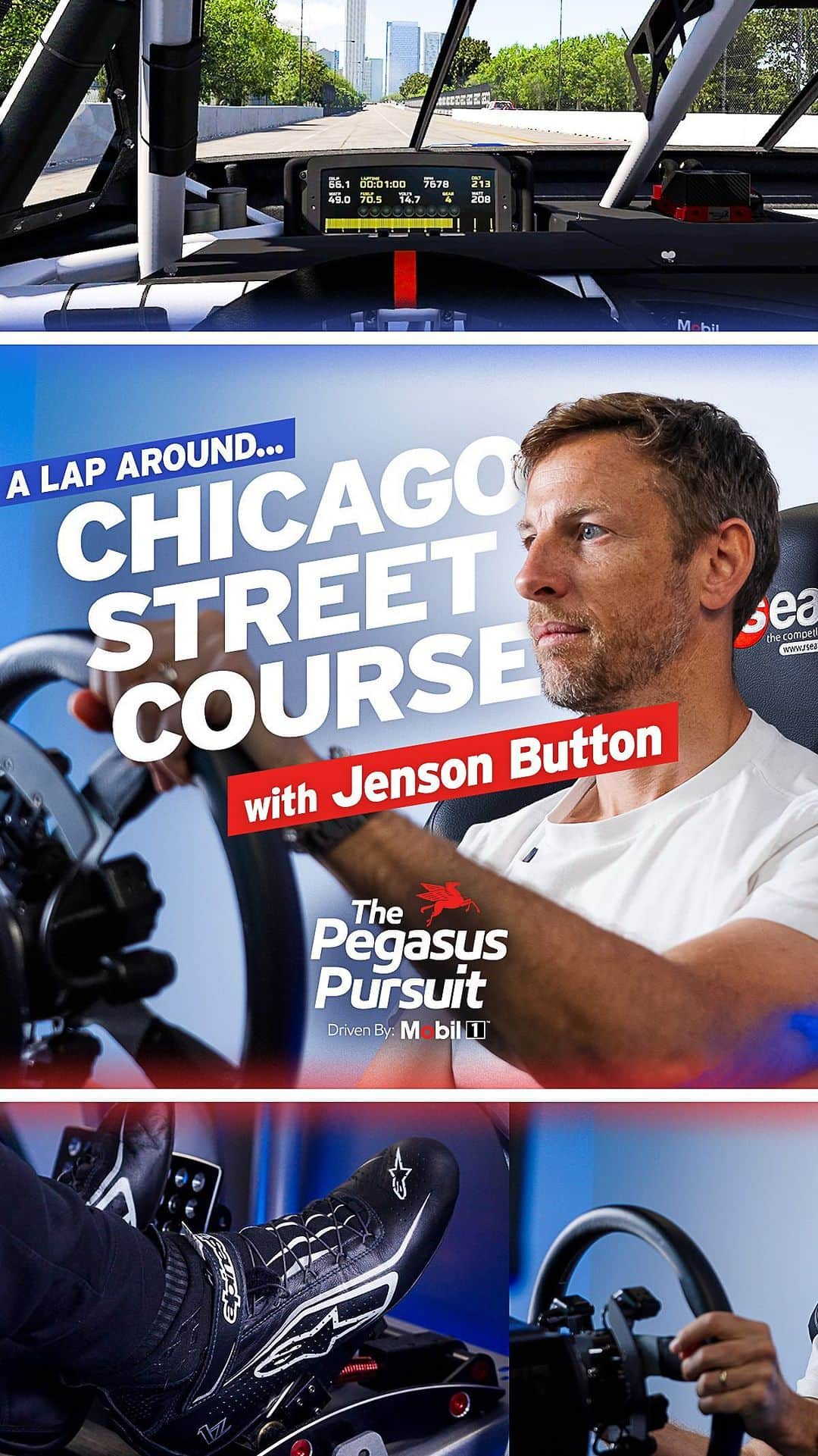 ジェンソン・バトンのインスタグラム：「Take a lap around the Chicago Street Course with @jensonbutton!  A Monaco Grand Prix winner with 34 career street-course starts, F1 World Champion Jenson Button’s latest pursuit with @mobil1racing is with NASCAR at the inaugural Chicago Street Course.   #nascar #jensonbutton #chicago #streetcourse #stewarthaasracing #racing #motorsport #motorsports #f1 #formula1 #champion #worldchampion #mobil1 #iracing #sim #firsttime #racer #racingcar」