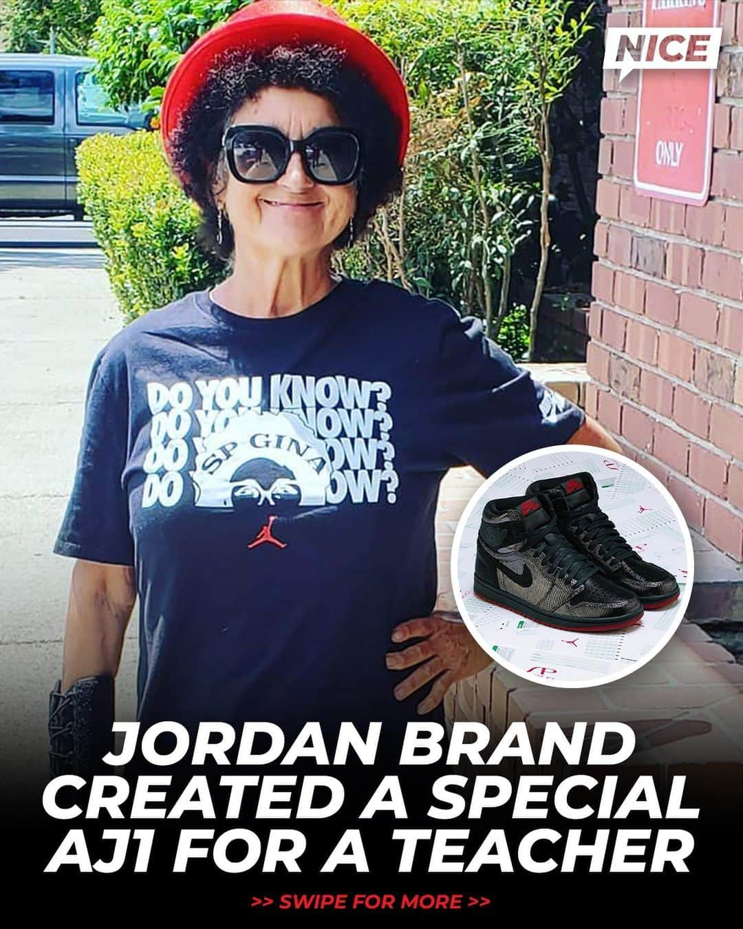 Nice Kicksさんのインスタグラム写真 - (Nice KicksInstagram)「In 2019, @jumpman23 and @shoepalace created a special Air Jordan 1 honoring @spginagotgame, a teacher, community leader, and sneakerhead from California who dedicated her life mentoring children academically 👏🍎  To celebrate the shoe’s launch, Shoe Palace held an early release that allowed customers to participate in a Scantron test, administered by SP Gina, questioning their sneaker knowledge. Those that passed were able to purchase pairs. 🧠👟  Virginia Wright passed away earlier this month but her message, the countless lives she’s impacted, and her very special kicks will live on forever 🙏 RIP SP Gina 🕊️✨」6月29日 6時42分 - nicekicks