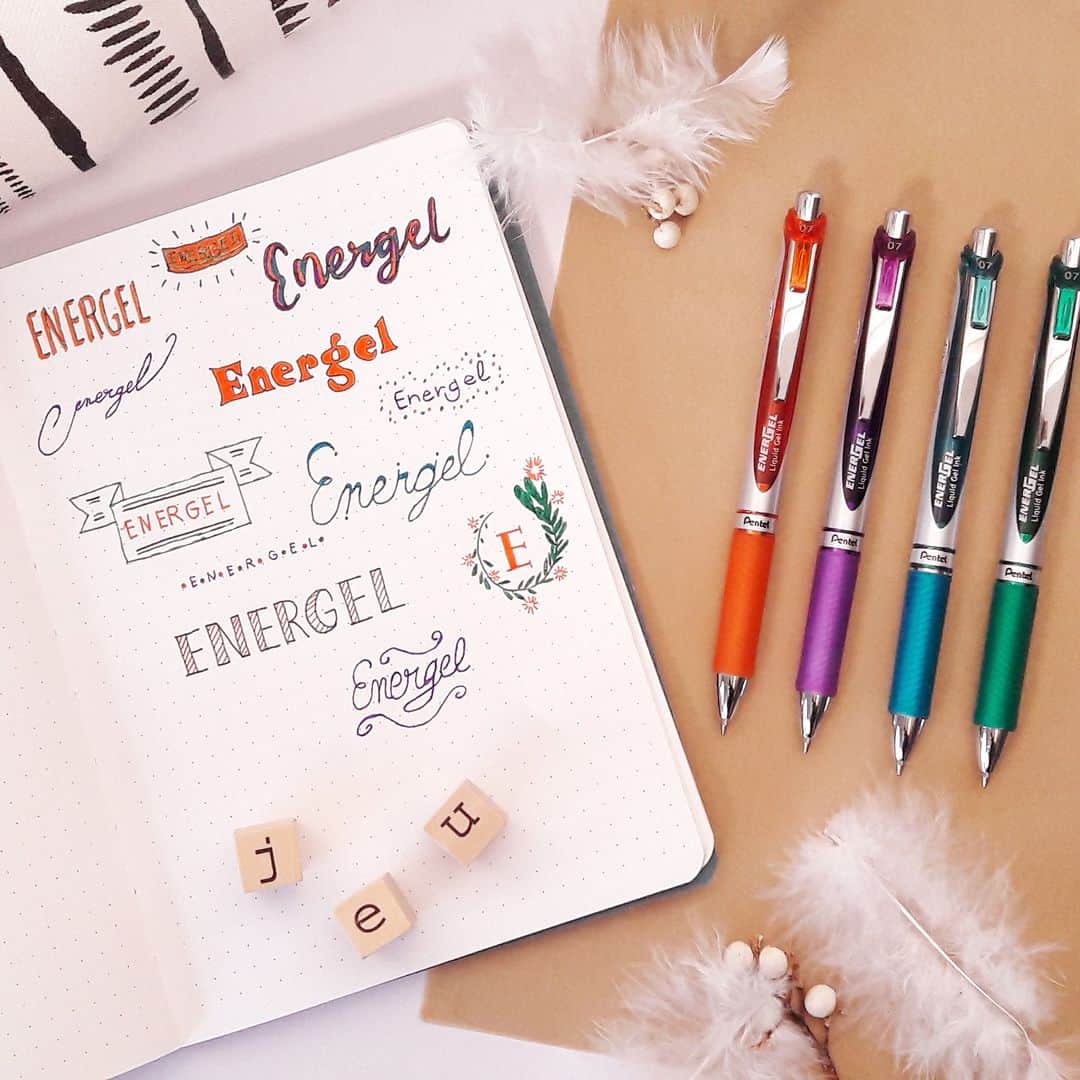 Pentel Canadaのインスタグラム：「EnerGel pens are perfect for bullet journaling and lettering with its wide variety of colours. Explore all the colours of this all time stationery favourite. These pens are also refillable. Visit the link in our bio for information on where these pens are available.」