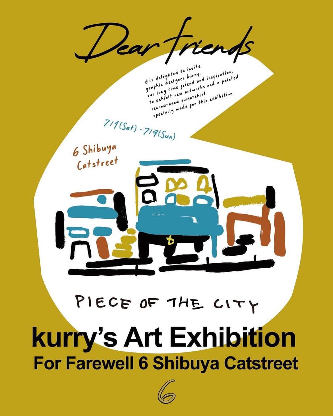 6(ROKU) OFFICIALさんのインスタグラム写真 - (6(ROKU) OFFICIALInstagram)「「PIECE OF THE CITY」 kurry's Art Exhibition For Farewell 6 Shibuya Catstreet     関西を拠点に2009年から活動をスタートし、キャンパス画をはじめショップの壁画などを手掛けるグラフィックアーティスト @___kurry___ 。 このたびkurry氏の作品を展示販売するPOP UPイベントを開催します。   今回は、kurry氏が6 SHIBUYA CATSTREETをランドスケープデザイン&ペインティングした古着のスウェットを中心に、多数の作品を販売いたします。 7/1(土）、7/2(日）はkurry氏ご本人も在店し、初日は12時よりウインドウにライブペイティングを実施します。皆さまのご来店心よりお待ちしております。       「PIECE OF THE CITY」 kurry's Art Exhibition For Farewell 6 Shibuya Catstreet  日程＞ 7/1(sat.)~7/9(sun. ) ※kurry氏在店日：7/1〜7/2   店舗＞ 6 SHIBUYA CATSTREET  ◻︎kurry×6 sweat ¥19,800-」6月29日 9時27分 - 6______roku