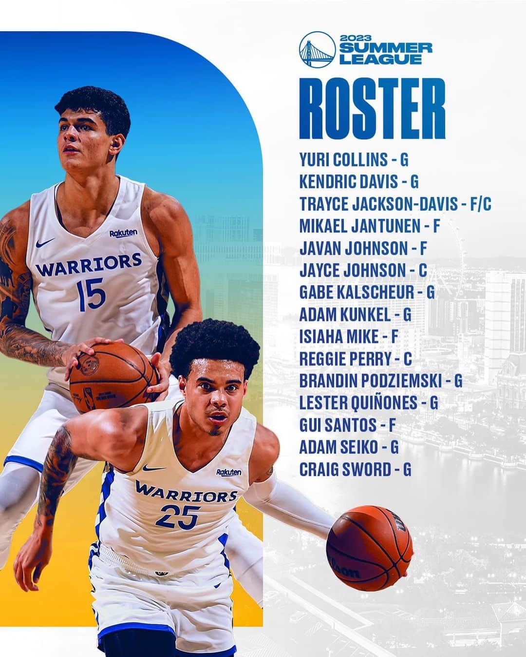ゴールデンステート・ウォリアーズのインスタグラム：「The 2023 Summer League roster is OFFICIAL 🔥」