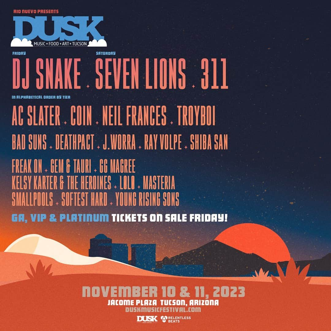 スモールプールズのインスタグラム：「full lineup for @duskmusicfestival nov 10-11, tucson, az / tix on sale fri 🌵☀️」