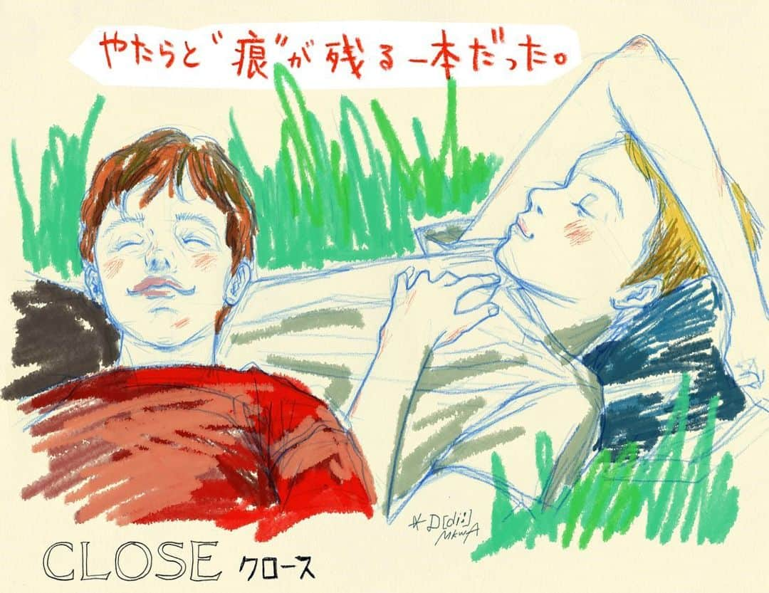 D[di:]さんのインスタグラム写真 - (D[di:]Instagram)「７月14日公開の映画「CLOSE クロース」にイラストコメント寄稿しました  🎞️めちゃモヤモヤするけど、めっちゃ痕が残る作品でした。 レオ（金髪の美形ボーイのほう）がもっと高田くん（from 「事情を知らない転校生がグイグイくる。」のアナーキーレベルにポジティブthinkingボーイ）くらい、周囲のクラスメイトの同調圧力ガン無視してくれたらなああああって、心底おもいながらモヤモヤ。 ま、でも、これがリアルだよね。 子供の世界の反応ってこれなんだよなーって、小中学生のころの甘苦い記憶が込み上げた。  それにしてもこの監督、前作のトランスジェンダーの主人公がバレリーナをめざすという”GIRL”も気になる〜 幼年期の男とも女ともつかない揺らぐ性とその葛藤描くのうまいんだろな そして監督ご本人がかなりのIKE-MENだ。  #ちなみにこの映画のイラストコメント竹宮惠子先生も書いてるんだぜ #CLOSE　#クロース　#ルーカスドン　#幼年期を描いた映画　#イラストコメント  #ヒリヒリする映画」6月29日 12時17分 - deeth