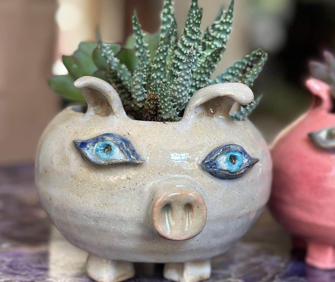 ビジー・フィリップスさんのインスタグラム写真 - (ビジー・フィリップスInstagram)「ROUND 1 of Succulent Pigs are COMPLETE 🐽 a huge thank you to my amazing ceramics family at @greenwichhousepottery especially my wheel teacher Dustin aka @ceramicsandtheory who really encouraged me to lean into the pigs(and the owls and the Pigasuses) AND who helped me figure out how to throw pots even when i had long fake nails for #girls5eva 💗 These pigs all have good homes they’re off to but MORE SUCCULENT PIGS COMING SOON! 🐽❤️⭐️ And as always, a shoutout to my parents for sending me to college and paying for the semester i essentially dropped out because i was auditioning and then doing the pilot for Freaks and Geeks and the only class i got credit for was ceramics 101.」6月29日 22時42分 - busyphilipps