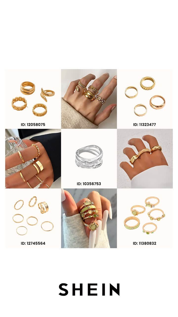 SHEINのインスタグラム：「Whether you’re a minimalist with a simple stack or a maximalist with a bold statement piece on every finger, there’s always room to bring more bling 💍✨  🔎12745564 12058075 11380832 11323477 10356753  #RingGoals #StackItUp #SHEINforAll #SHEINstyle」