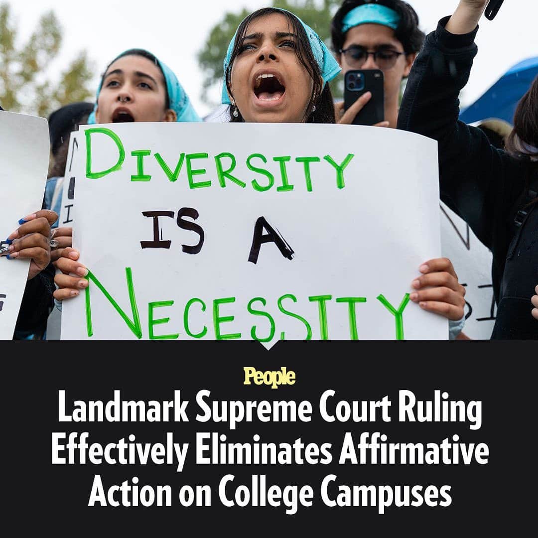People Magazineさんのインスタグラム写真 - (People MagazineInstagram)「The Supreme Court on Thursday effectively overturned the use of affirmative action in college admissions policies, a practice that allows universities to consider a prospective student's race along with factors such as academic merit, athletics, and extracurriculars.  The court's 6-3 ruling came after it heard arguments in a pair of challenges to affirmative action policies in place at the University of North Carolina and Harvard University. ln its ruling, the court determined that race-conscious admissions violates the equal-protection clause under the U.S. constitution. Full story at the link in our bio. | 📷: The Washington Post via Getty Images」6月29日 23時39分 - people