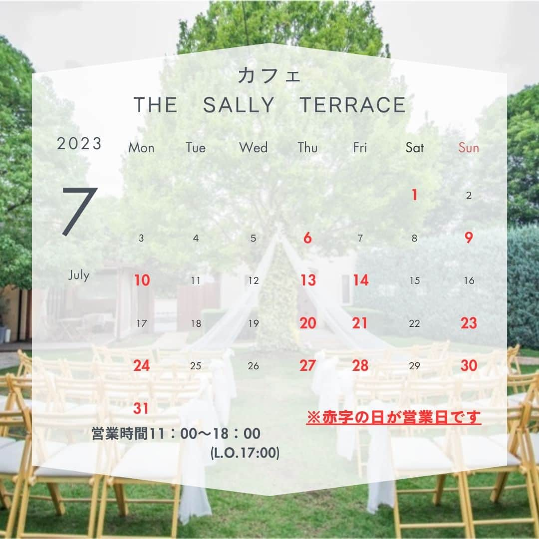 The Sally Garden（ザ サリィガーデン）さんのインスタグラム写真 - (The Sally Garden（ザ サリィガーデン）Instagram)「. . ＊　7/1(土)〜 THE SALLY TERRAC Open ＊ . . . 7月の営業日は投稿の2枚目をご覧ください○ . 緑豊かなガーデン広がるザサリィガーデンで ゆったりと流れる時間の中 サリィガーデンのパティシエ手作りスイーツを楽しめます♪ . . 季節ごとにお楽しみいただけるよう 変化するメニューにもご注目…👀✨ . . 予約不要ですので どなたでもお気軽にお越しください ♪.° . スタッフ一同楽しみにお待ちしております🌿 . . . THE　SALLY　TERRAC ＊営業時間 11:00~18:00 (ラストオーダー 17:00) . . .  #足利市 #足利カフェ #栃木カフェ #群馬カフェ #thesallygarden #ザサリィガーデン #スイーツ #和紅茶 #パンケーキ #パフェ #栃木グルメ #スイーツ部」6月29日 20時36分 - the_sally_garden