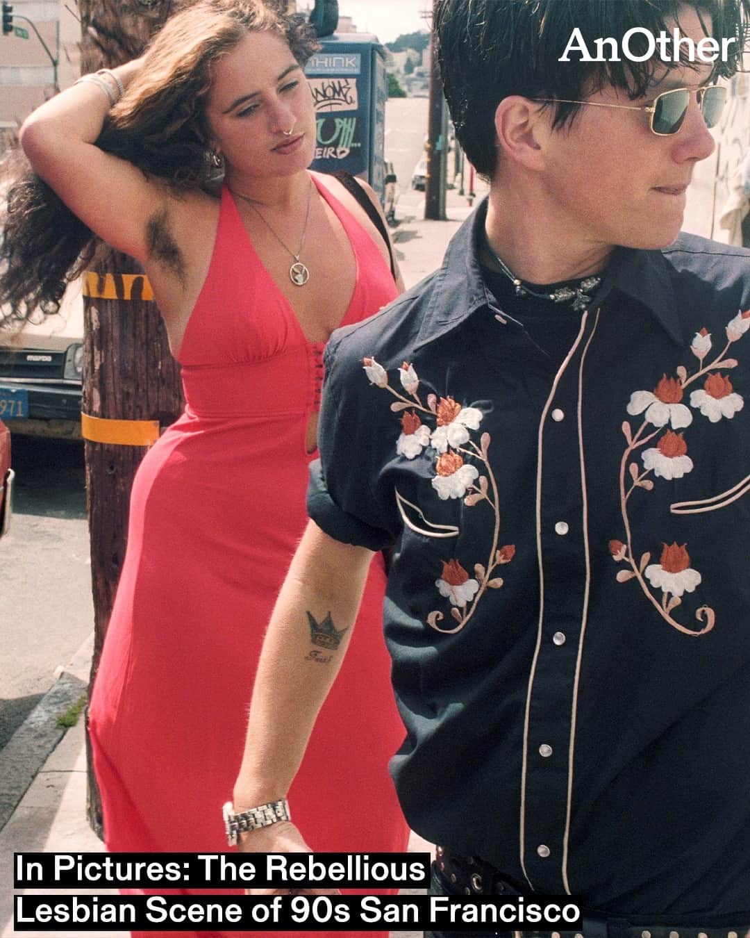 AnOther Magazineのインスタグラム：「New York-born photographer @chloedsherman found her people in the pulsing heart of San Francisco's queer subculture, where she documented her friends and committed to preserving the “vibrancy, joy, tenderness, and resilience” she saw around her ❤️⁠ ⁠ The photographs have been compiled into a new book and Berlin exhibition, which display her raw documentary photos of femmes, butches, punks and studs in the city’s vibrant Latinx Mission District. “I always knew it was a unique time that I wanted to capture and preserve,” Sherman tells @madeleine.pollard. “It was deliberate, but I could not have imagined how quickly this era would feel historical.”⁠ ⁠ See more at the link in bio 📲⁠ ⁠ 📸 Renegades by Chloe Sherman⁠ 1. The Heist, 1996⁠ 2-3. In My Chevy Nova, Ace Driving, 1997⁠ 5. The Mission, 1996⁠ 6-7. Picnic near Mission Dolores, 1996⁠ 8. Dusty and Mary, 1998⁠」