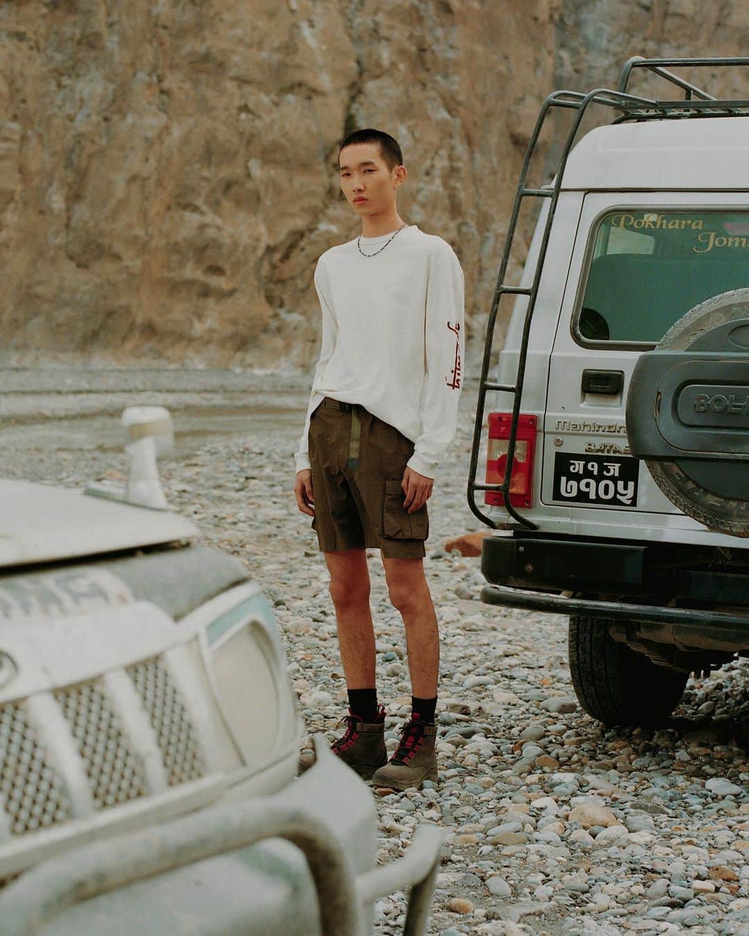 ジョン エリオットのインスタグラム：「“Scenes From Nepal” - “The Himalayas.”  Discover the complete third lookbook tomorrow, 6.30, highlighted by the rugged expanse of Jomsom and awe-inspiring Himalayan Mountain range.   Photography: @p.lo Models: @nizar_qlf_ , @benji.xu Lighting + Assist: @robertmholland」