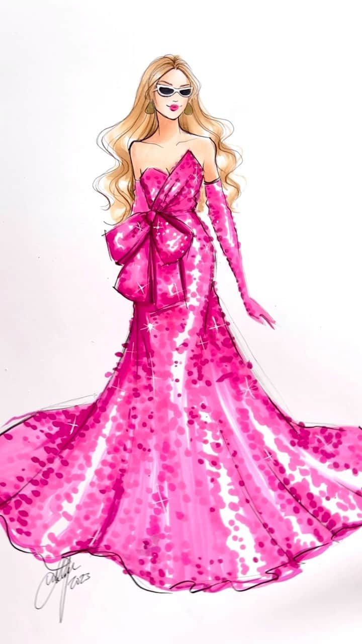 Holly Nicholsのインスタグラム：「Barbiecore 💕💅🩷✨ #barbie #barbiecore #fashionillustration #asmr #copicmarkers #pink #asmrsounds #oddlysatisfying」