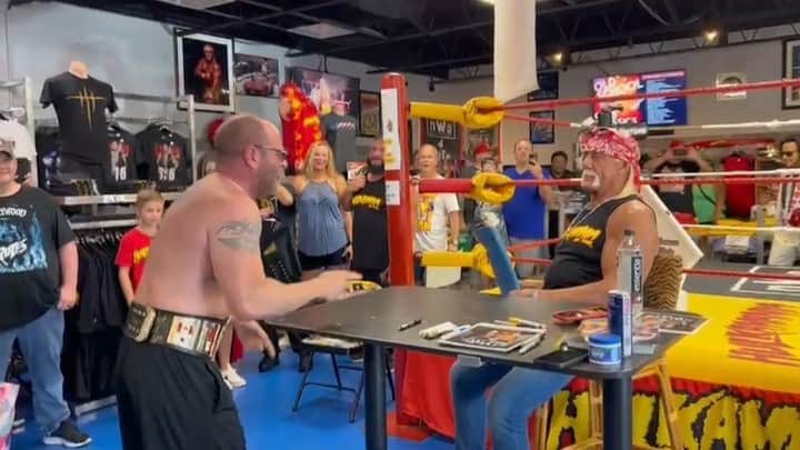 ハルク・ホーガンのインスタグラム：「🚨 GIVEAWAY TIME, Hulkamaniacs and nWo-ites!   This is your golden opportunity to flex your Hulk Hogan or Hollywood Hogan impersonation skills and WIN a one-of-a-kind prize! 🏋️‍♂️  I'm going to GIVE AWAY two iconic, autographed @cardilloweightbelts 🏆   One rocking the classic nWo black and white, and the other a vibrant tribute to the timeless Hulkamania era! 🎁  Joshua Wallack set the bar high, but we believe in you! 🎬 So, show us your best take on the legendary Hulk Hogan persona.  To enter, record your impression, and post with the hashtag #HulkamaniaChallenge   The stage is set, and the spotlight is on YOU! 🌟  Be bold, be loud, and remember: Hulkamania is running wild, Brother! 💪  Good luck to all! 🍀 We can't wait to see what you've got! 👀  #HulkHogan #HollywoodHogan #CardilloWeightbelts #Giveaway #Hulkamania #nWo #WrestlingCommunity」