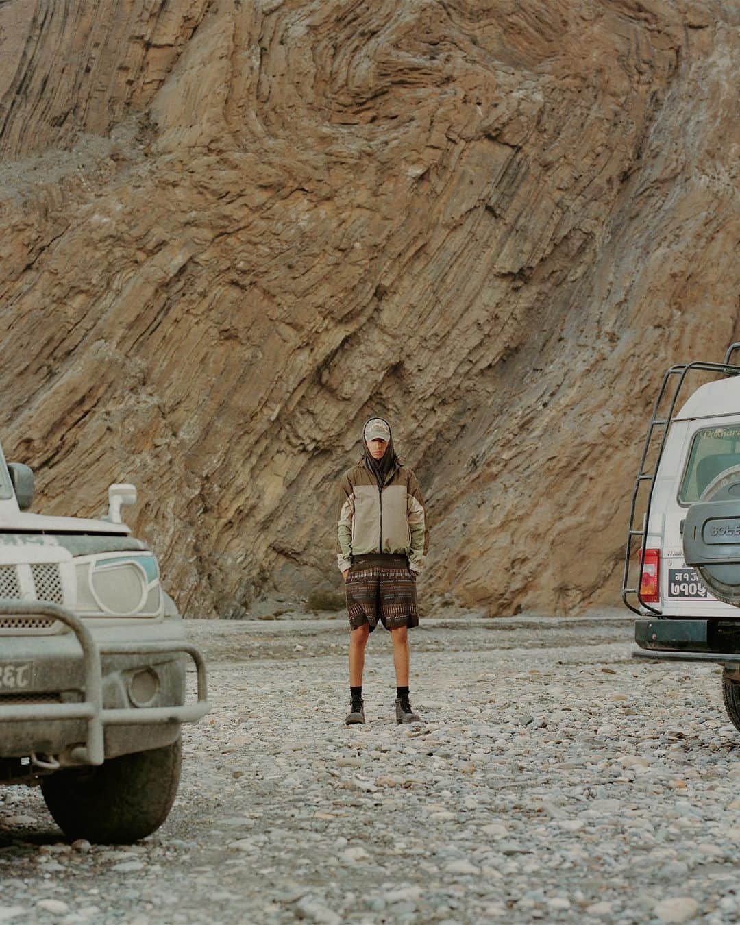 ジョン エリオットのインスタグラム：「“Scenes From Nepal” - “The Himalayas.”  Discover the complete third lookbook tomorrow, 6.30, highlighted by the rugged expanse of Jomsom and awe-inspiring Himalayan Mountain range.   Photography: @p.lo Models: @nizar_qlf_ , @benji.xu Lighting + Assist: @robertmholland」
