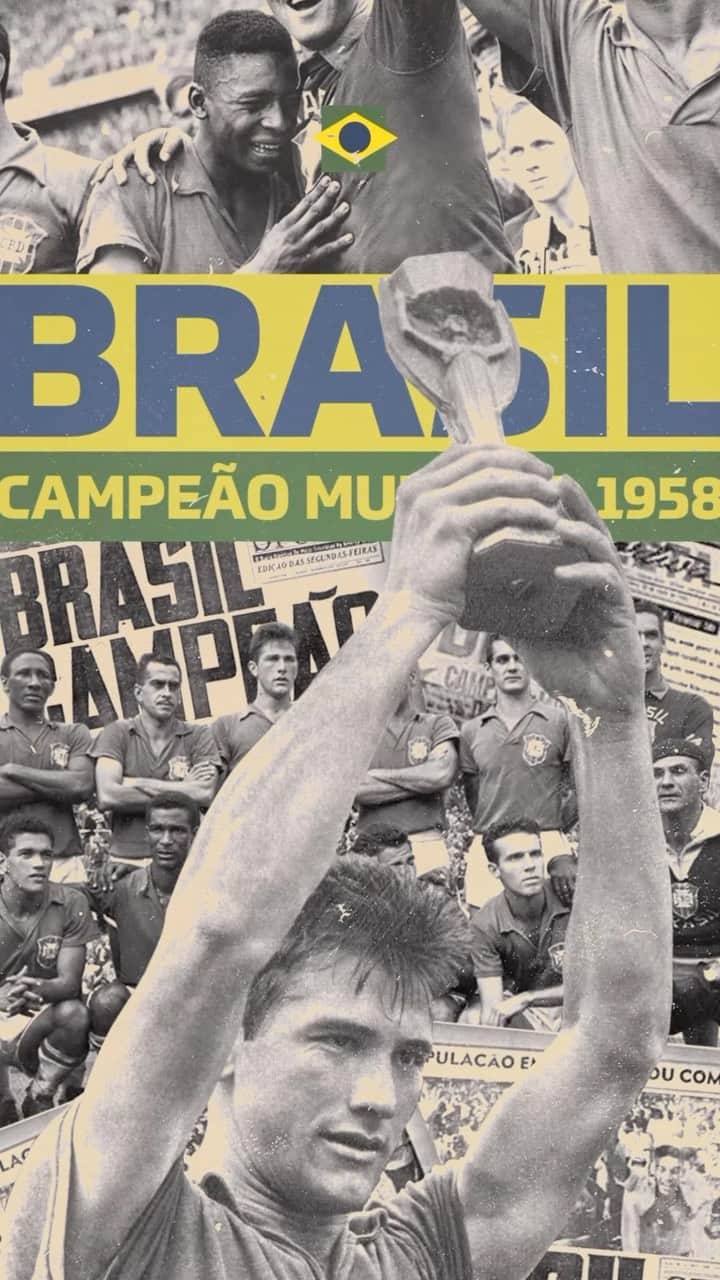 のインスタグラム：「Há 65 anos… ⭐️💛  Em 29 de junho de 1958, a Seleção Brasileira conquistava seu primeiro título mundial.   A partida terminou em 5 a 2 para a Amarelinha, que contou com gols de Vavá (2), Pelé (2) e Zagallo.  A CBF agradece e parabeniza a todos os envolvidos nessa conquista histórica.   🎥: @_talitaferreir / CBF」