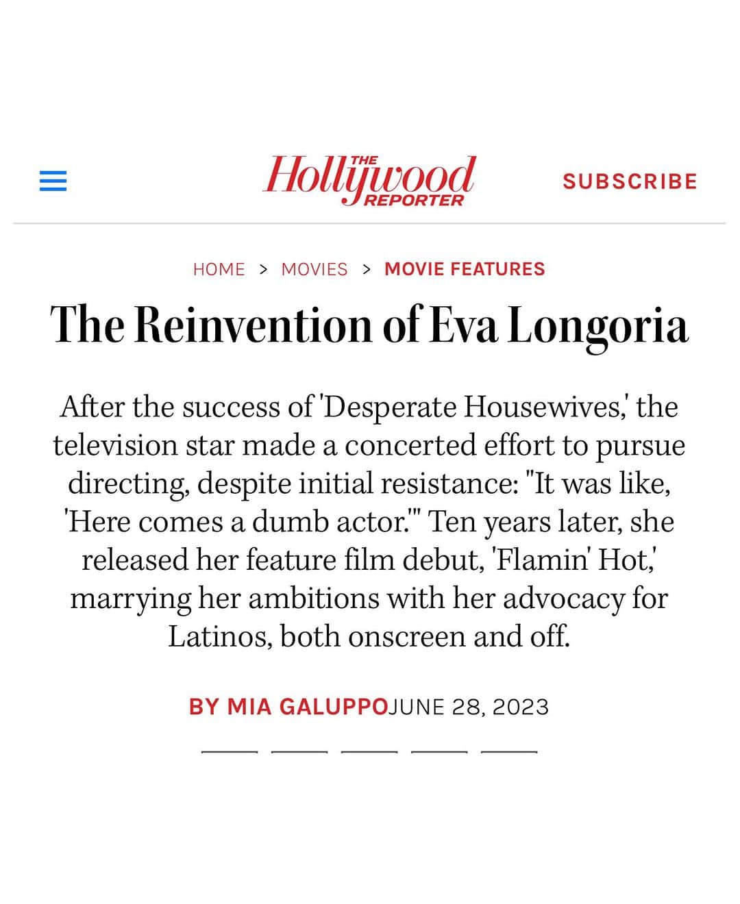 エヴァ・ロンゴリアさんのインスタグラム写真 - (エヴァ・ロンゴリアInstagram)「@hollywoodreporter cover story part.1 ✨」6月30日 4時11分 - evalongoria