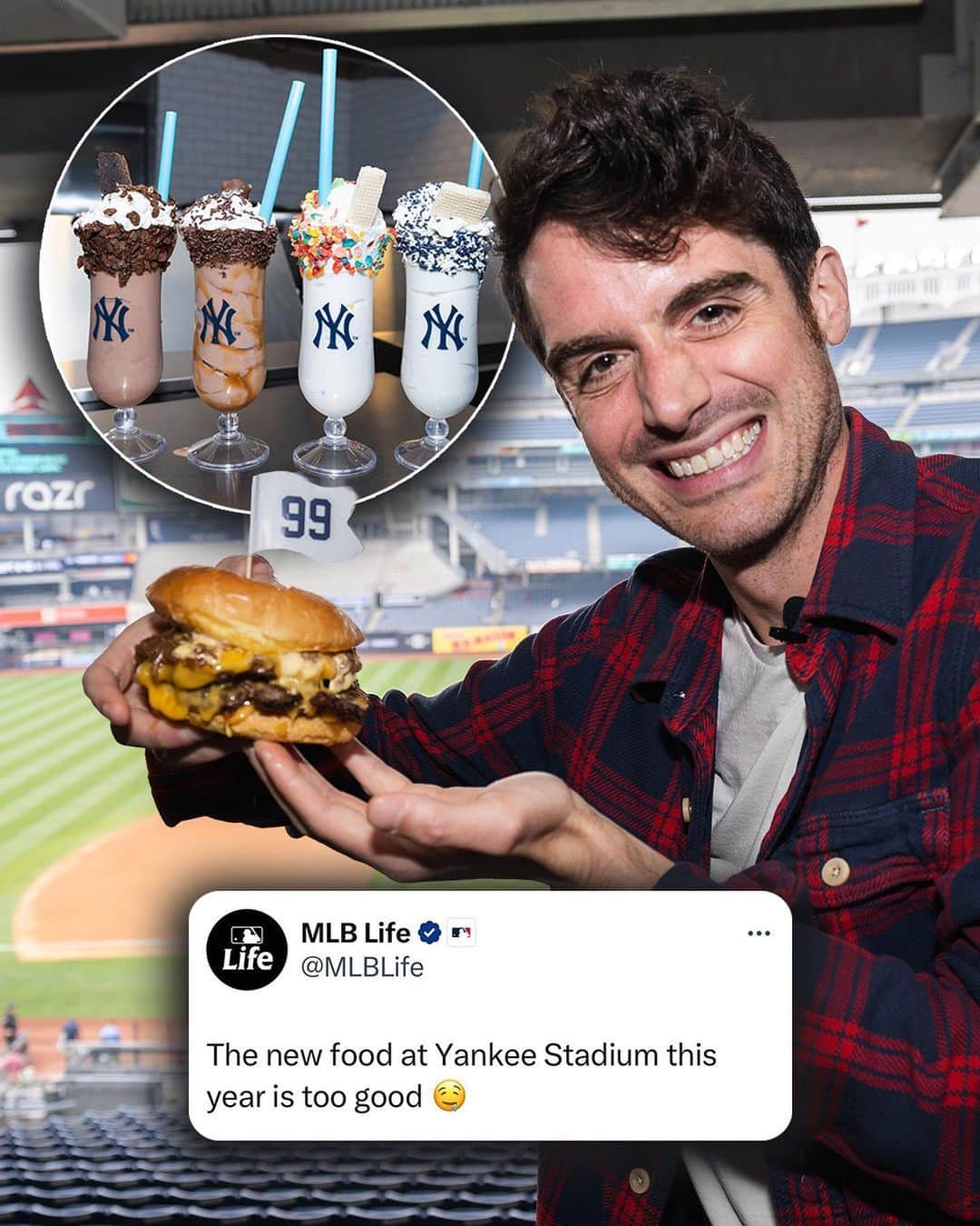MLBさんのインスタグラム写真 - (MLBInstagram)「Have you tried the Aaron Judge "99 Burger" yet? 👀 Take a tour of the @Yankees new food items with @mattbooshell   #Yankees #AaronJudge #MLB #Baseball」6月30日 5時15分 - mlb