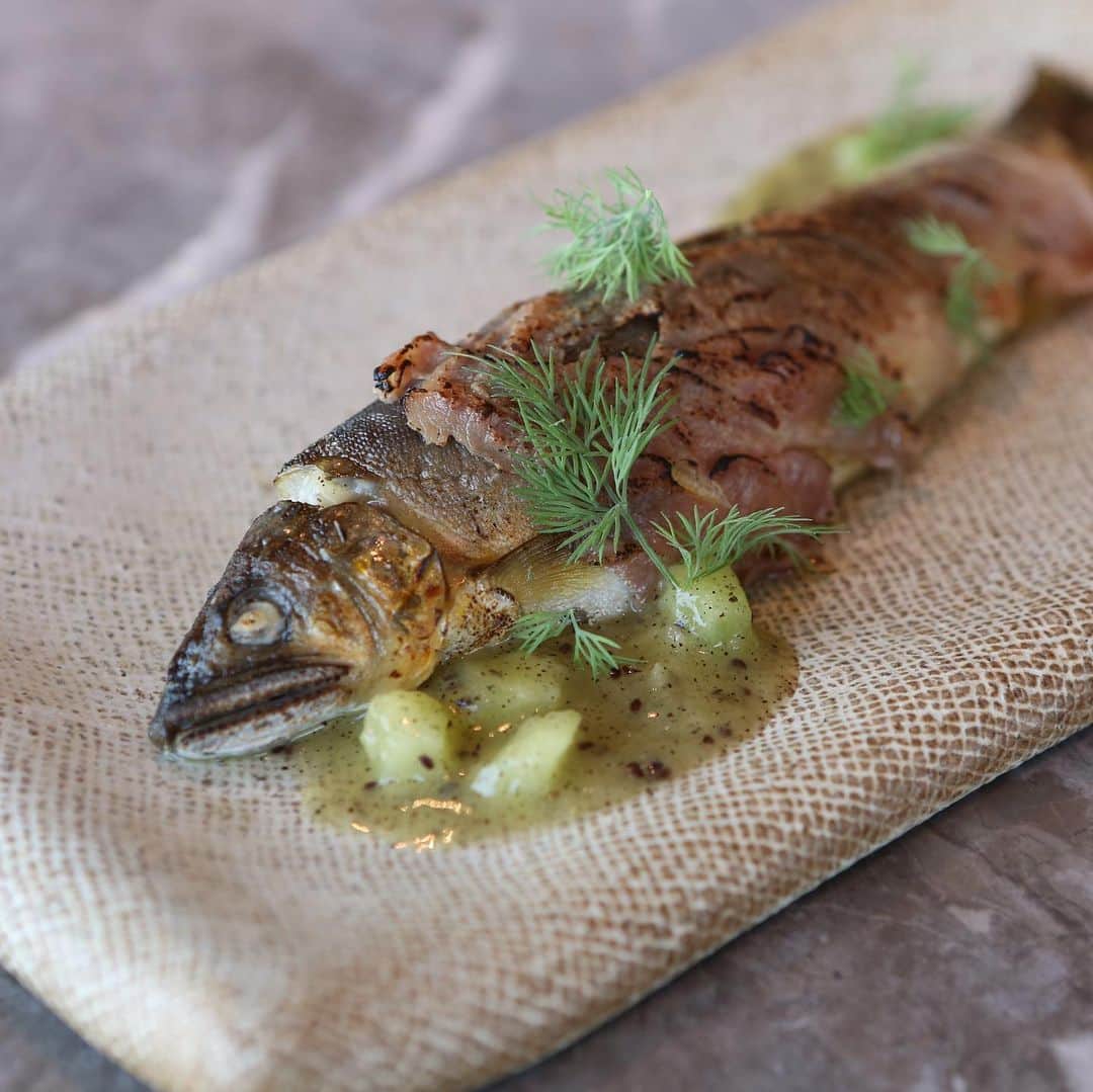 800DEGREES JAPANのインスタグラム：「* 800°DEGREES ARTISAN PIZZERIA  Our new Menu! 『Sweetfish heated in Embers as a finishing touch』  This dish is served with kiwi sauce and prosciutto！  Click link to see full menu!  #800degreesjapan」